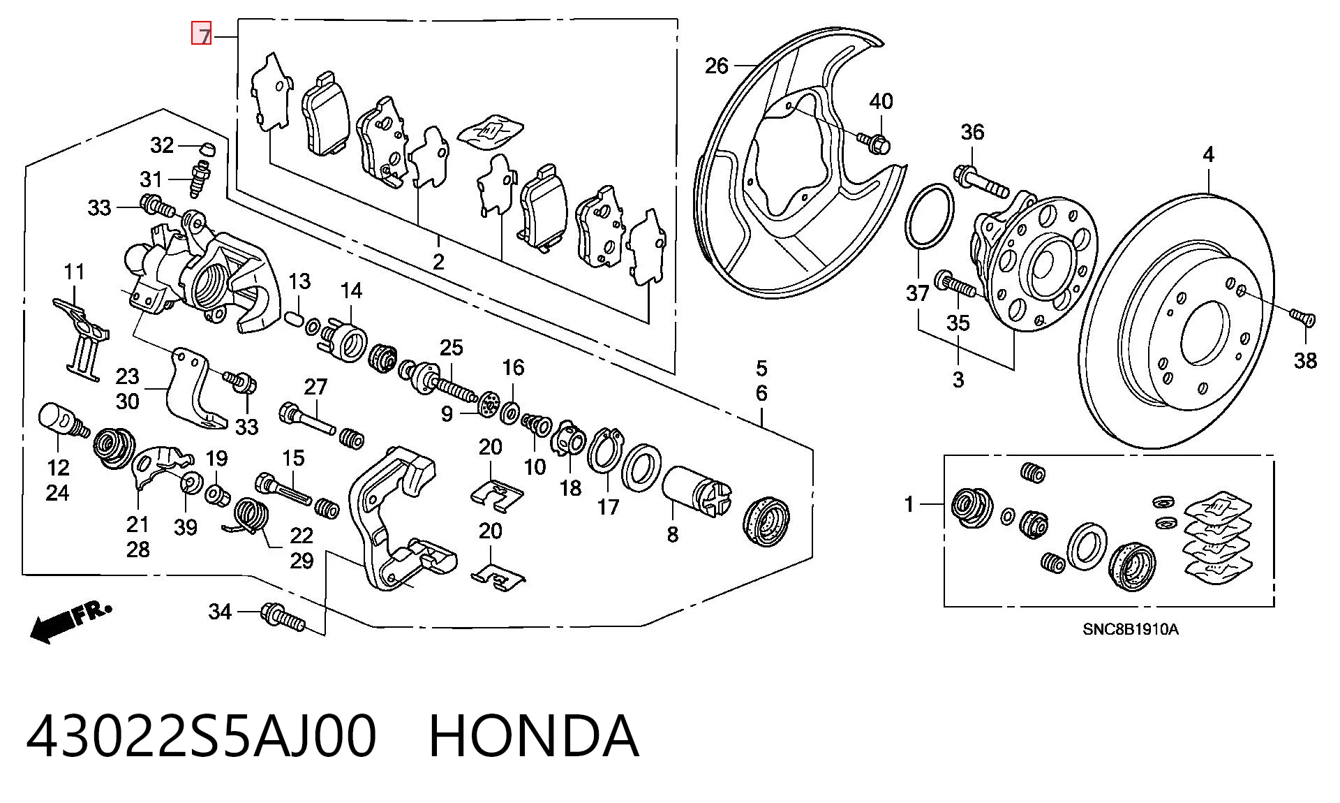43022S5AJ00 Honda Pastillas freno traseras