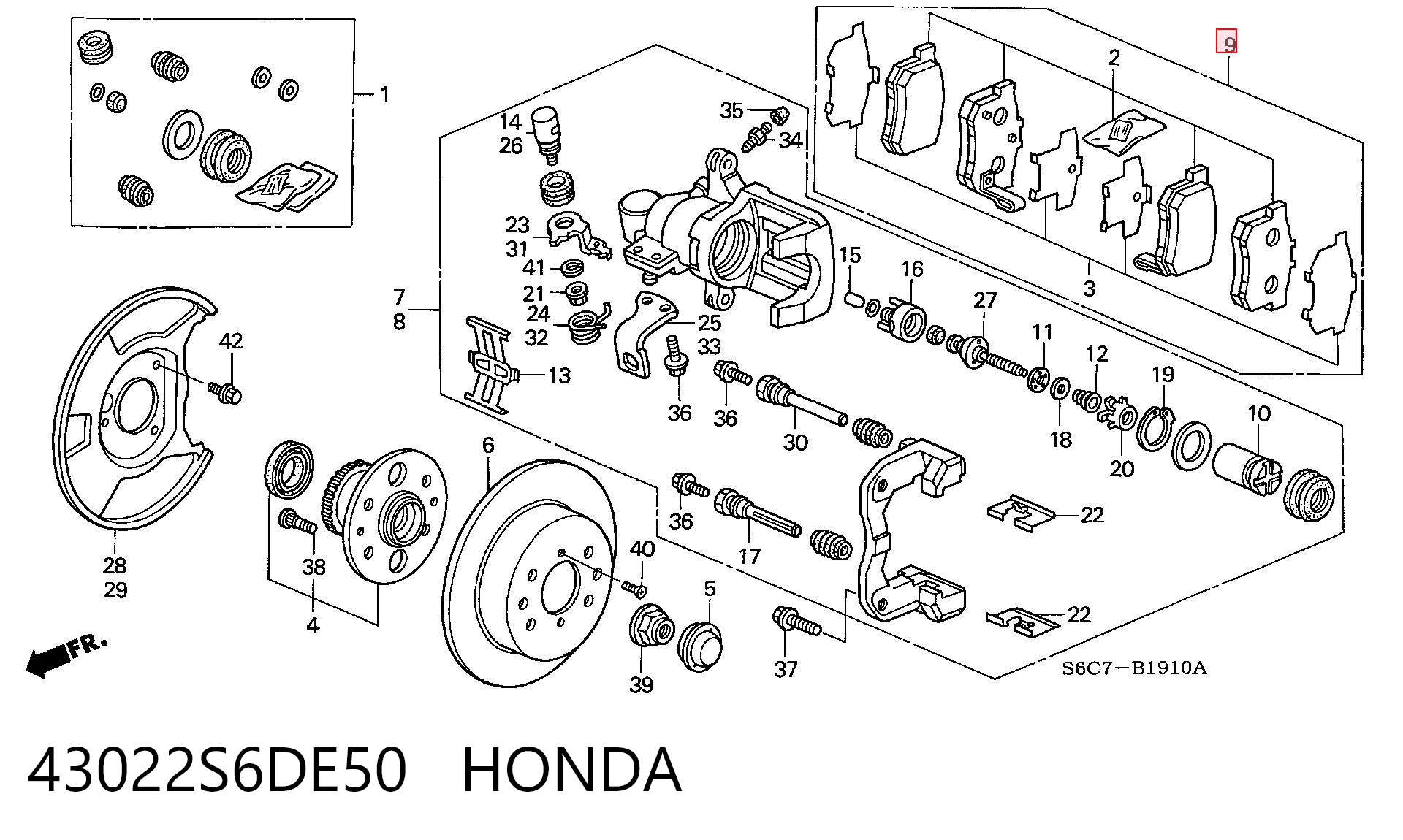 43022S6DE50 Honda Pastillas freno traseras