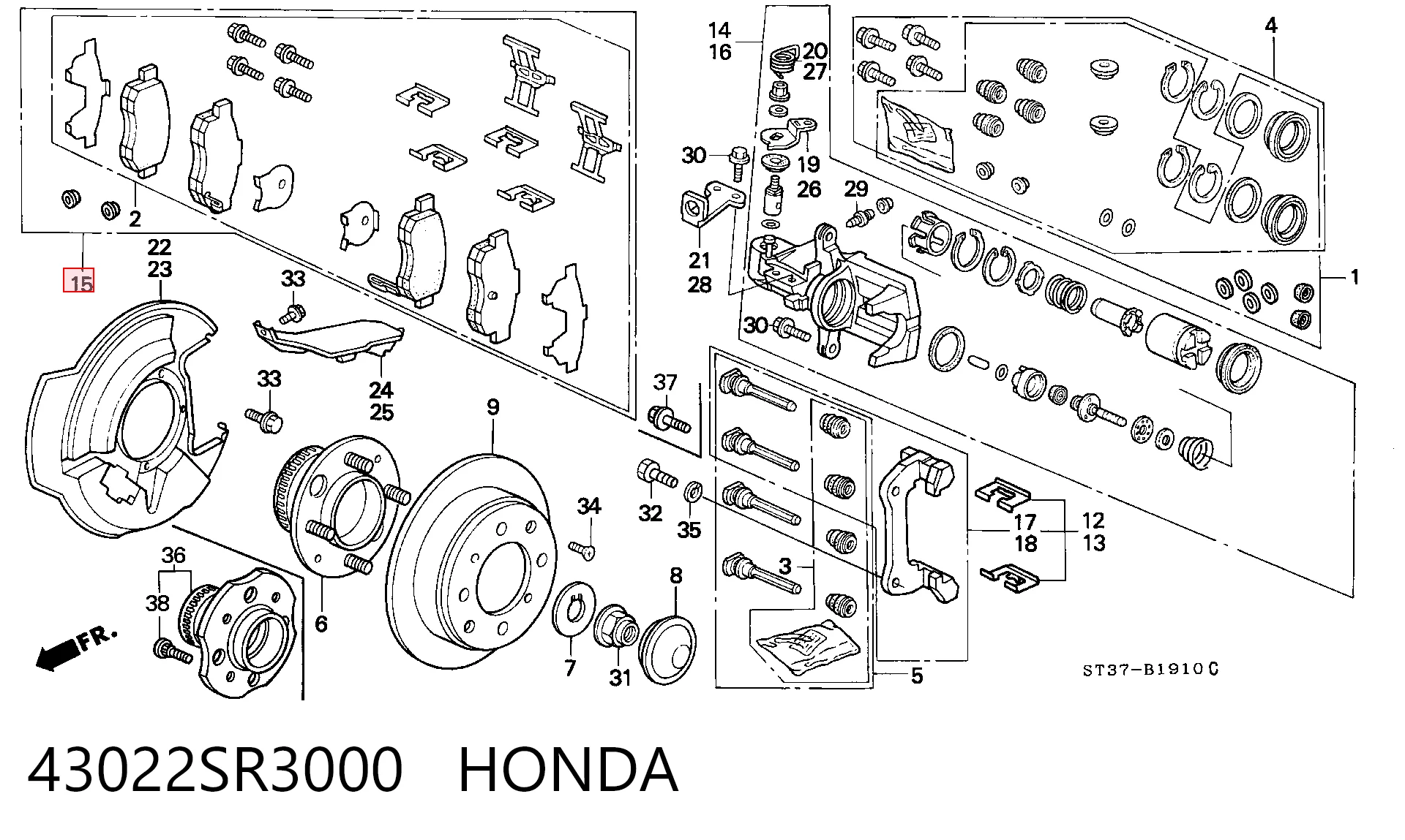 43022SR3000 Honda Pastillas freno traseras