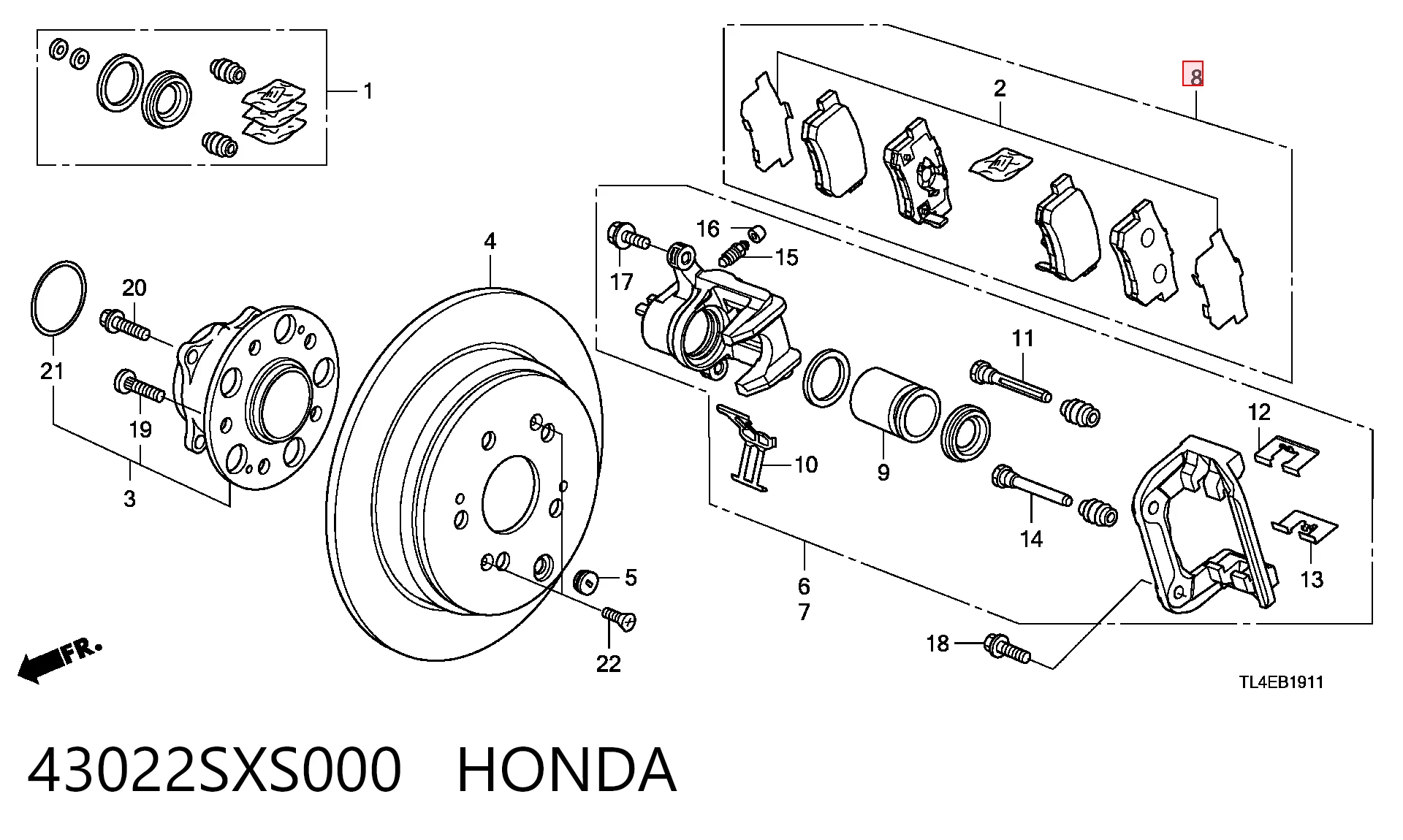 43022SXS000 Honda Pastillas freno traseras