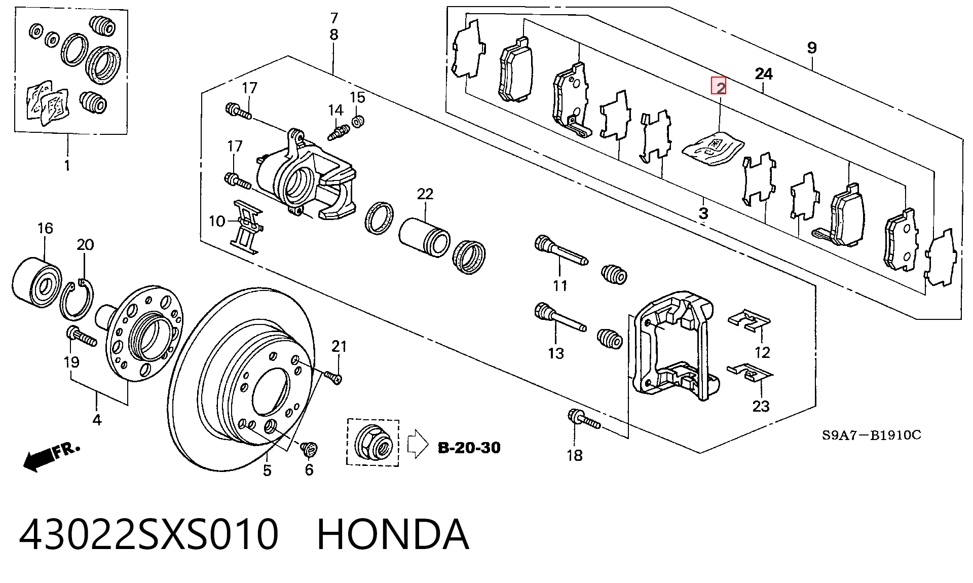 43022SXS010 Honda Pastillas freno traseras