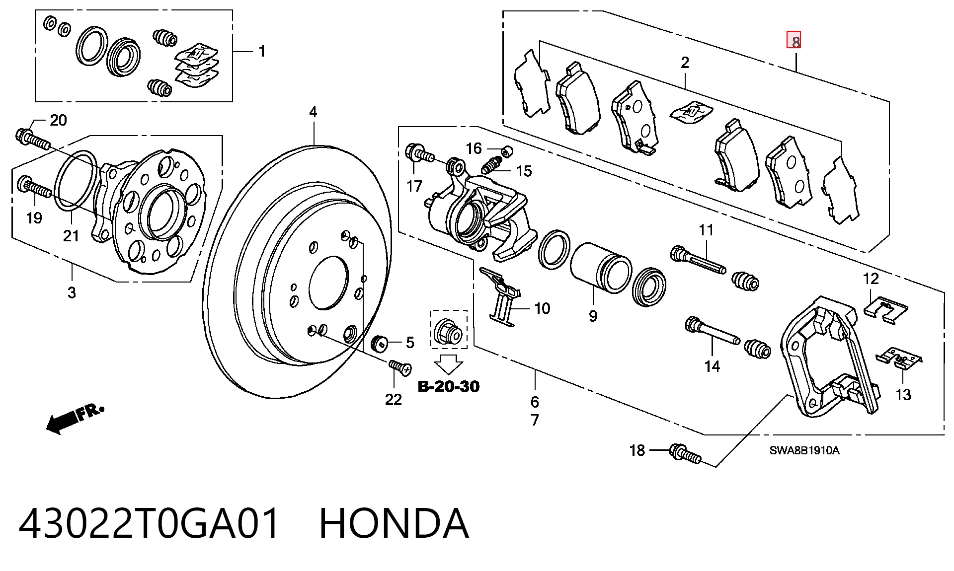 43022T0GA01 Honda Pastillas freno traseras