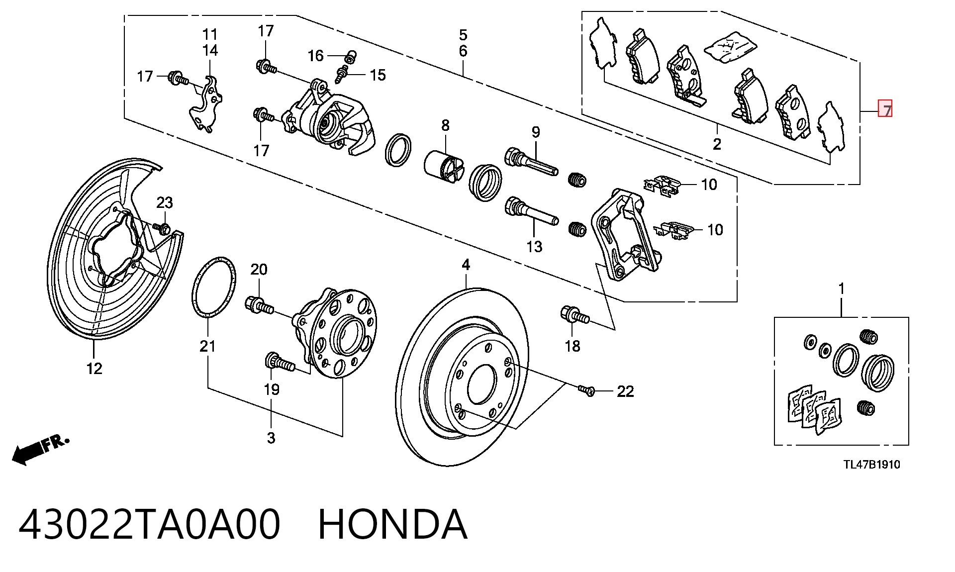 43022TA0A00 Honda Pastillas freno traseras