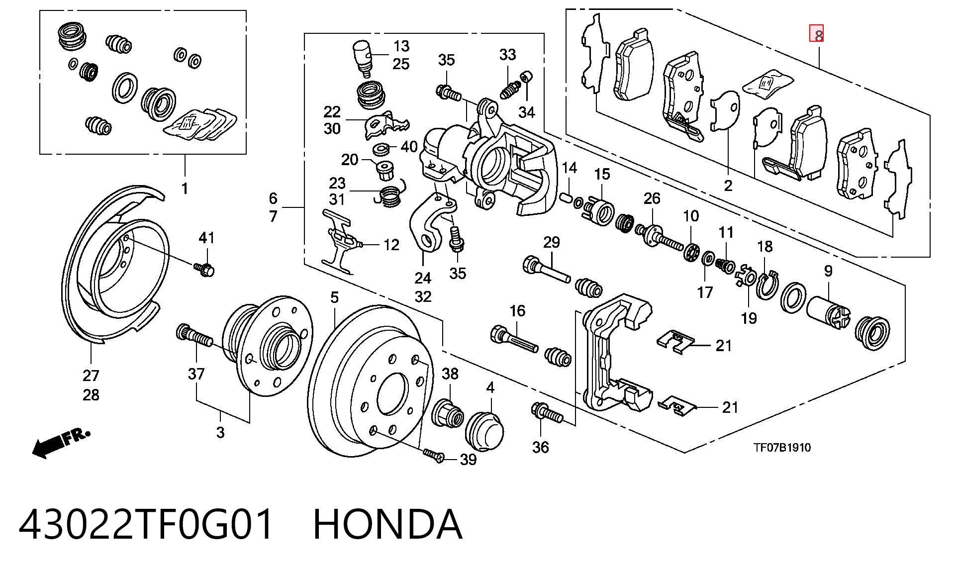 Pastillas de freno traseras de disco 43022TF0G01 HONDA