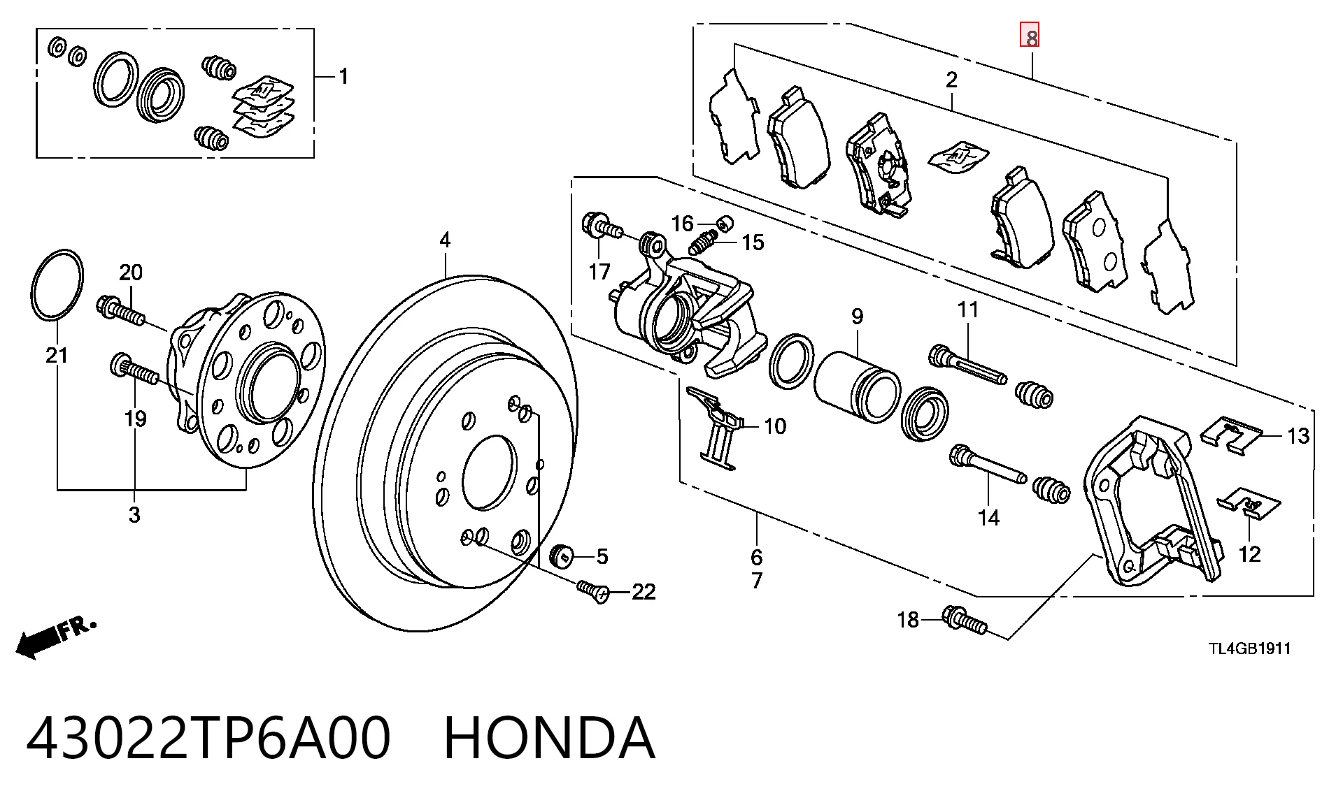 43022TP6A00 Honda Pastillas freno traseras