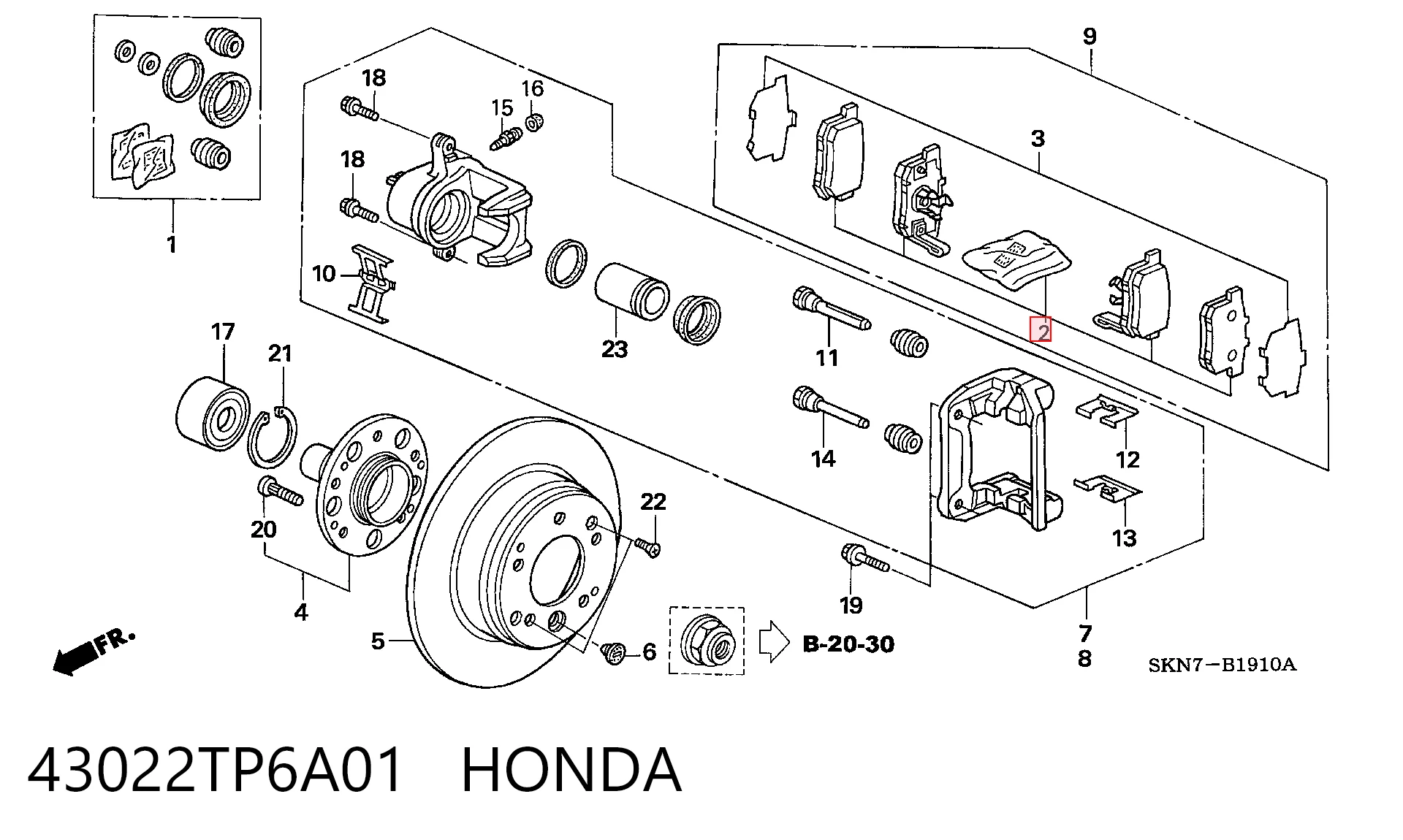 43022TP6A01 Honda Pastillas freno traseras