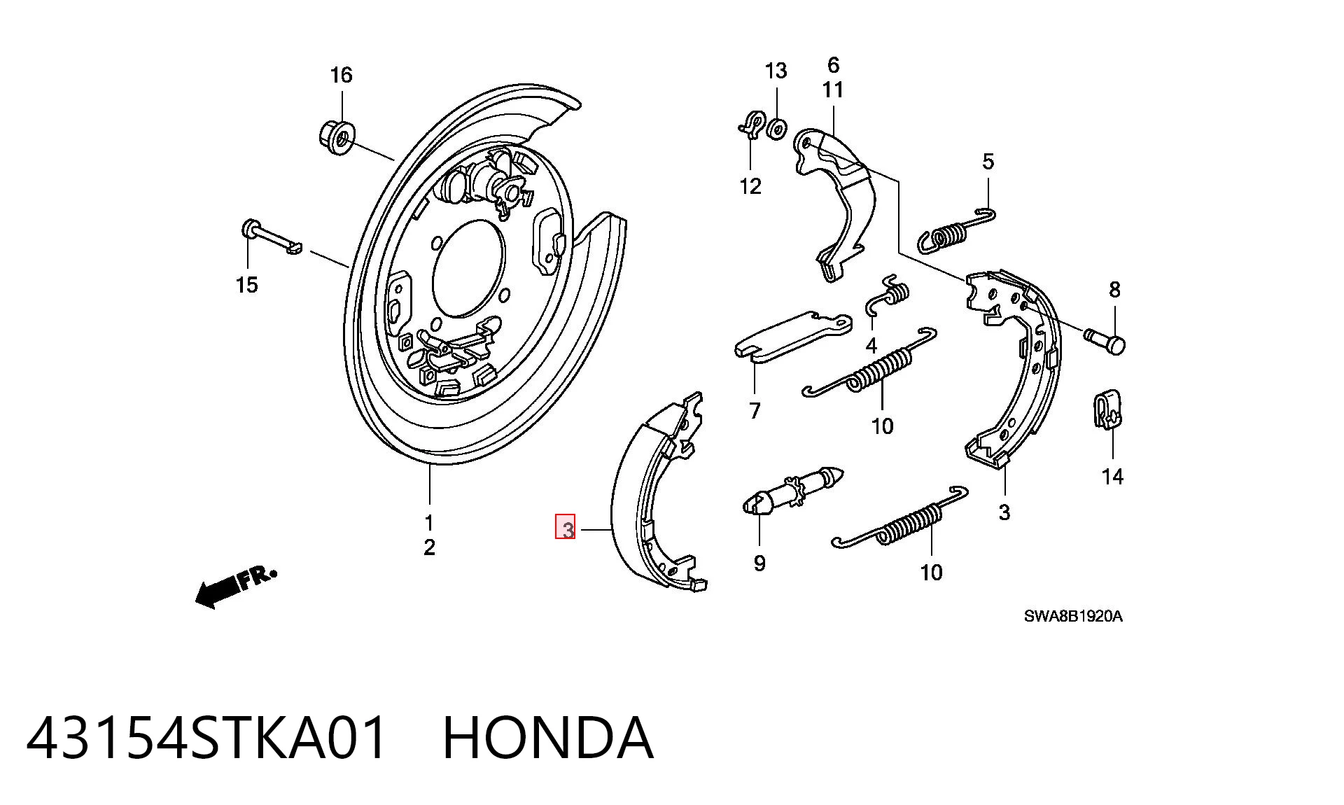 43154STKA01 Honda Zapatas de freno de estacionamiento