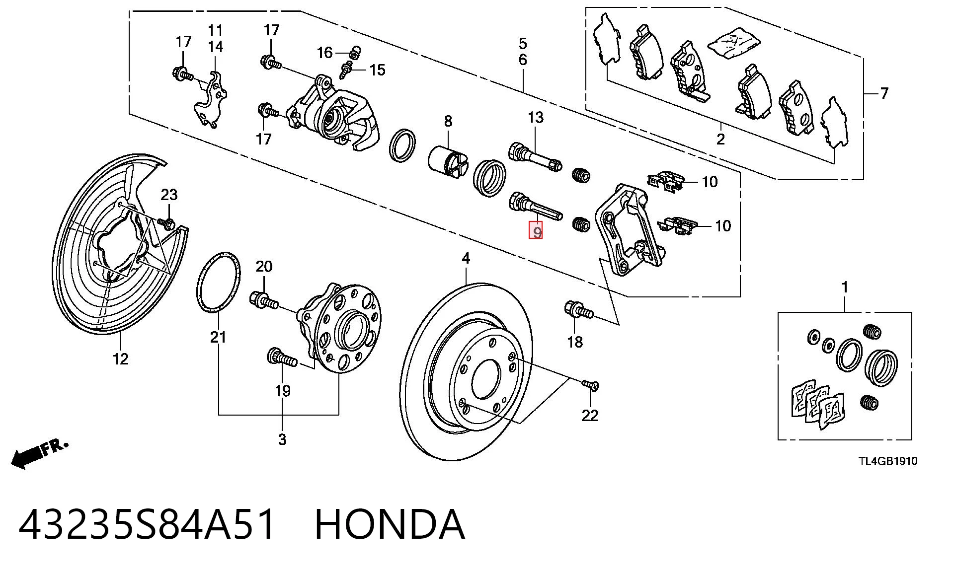 43235S84A51 Honda Pasador guía de la pinza de freno trasera
