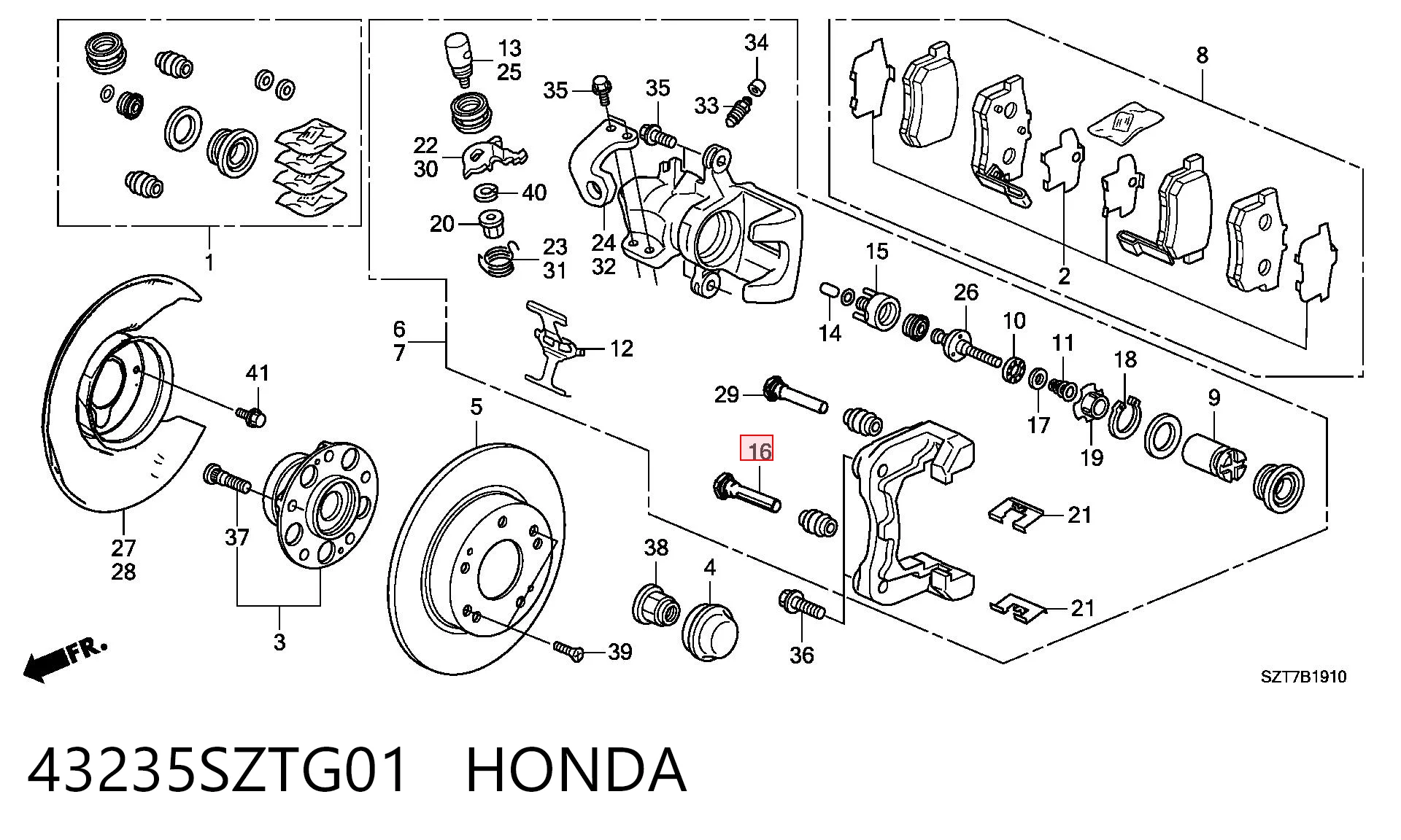 43235SZTG01 Honda Pasador guía inferior de la pinza de freno trasera