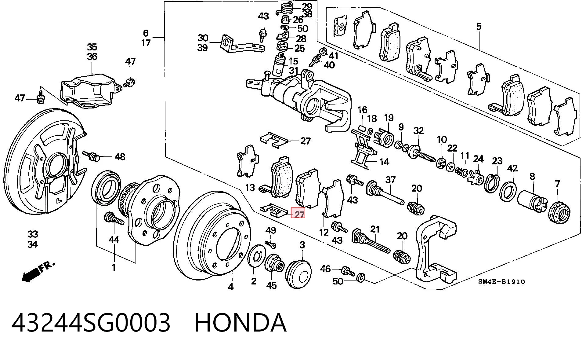 43244SG0003 Honda Juego de resortes de sujeción de pastillas de freno traseras