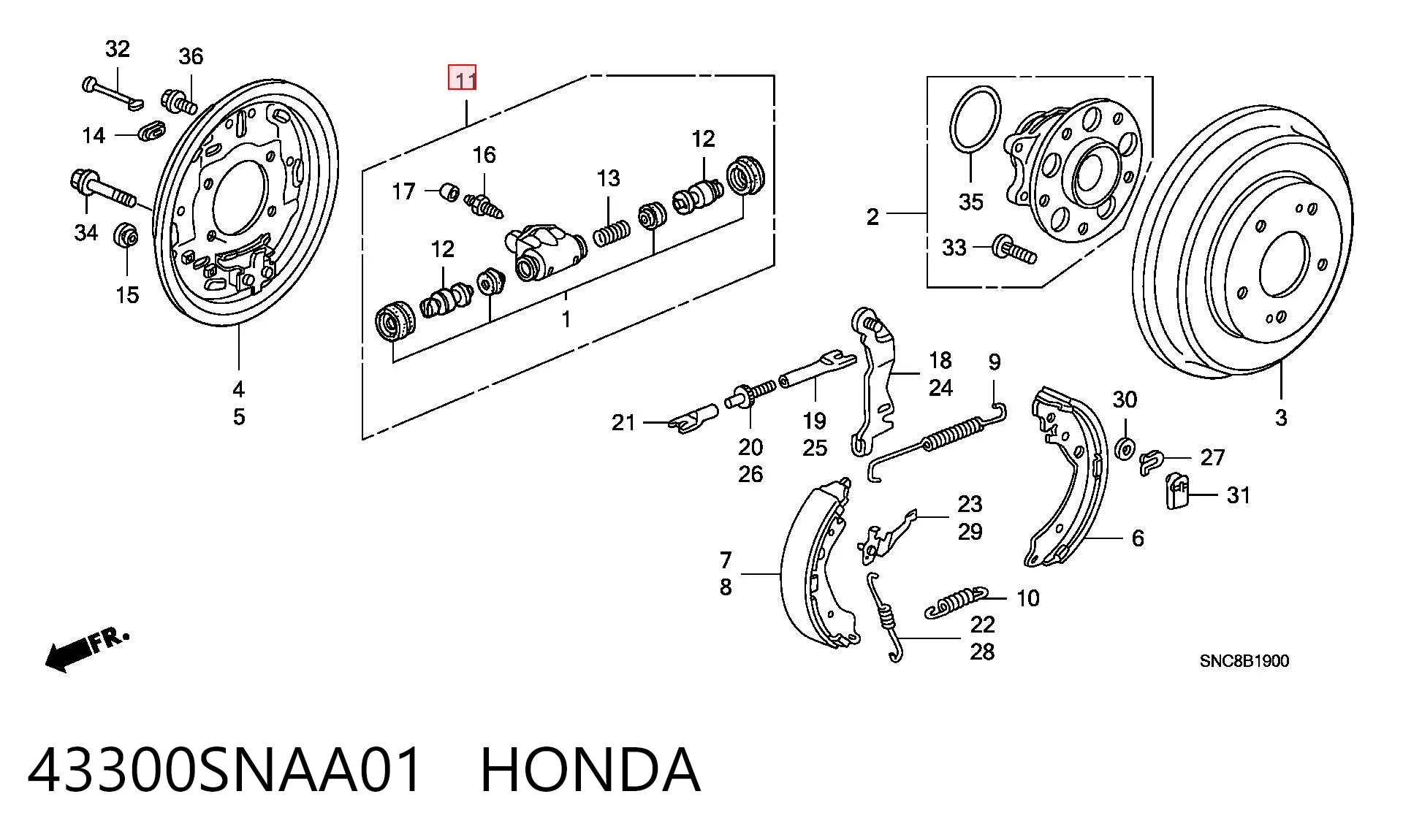 43300SNAA01 Honda Cilindro de freno de rueda trasera