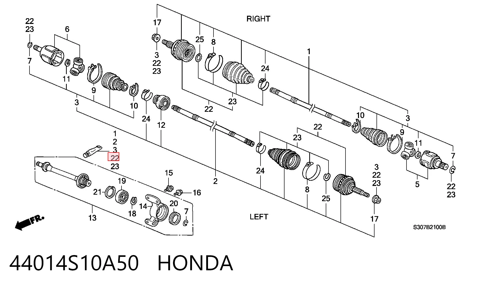 Junta homocinética exterior delantera 44014S10A50 HONDA