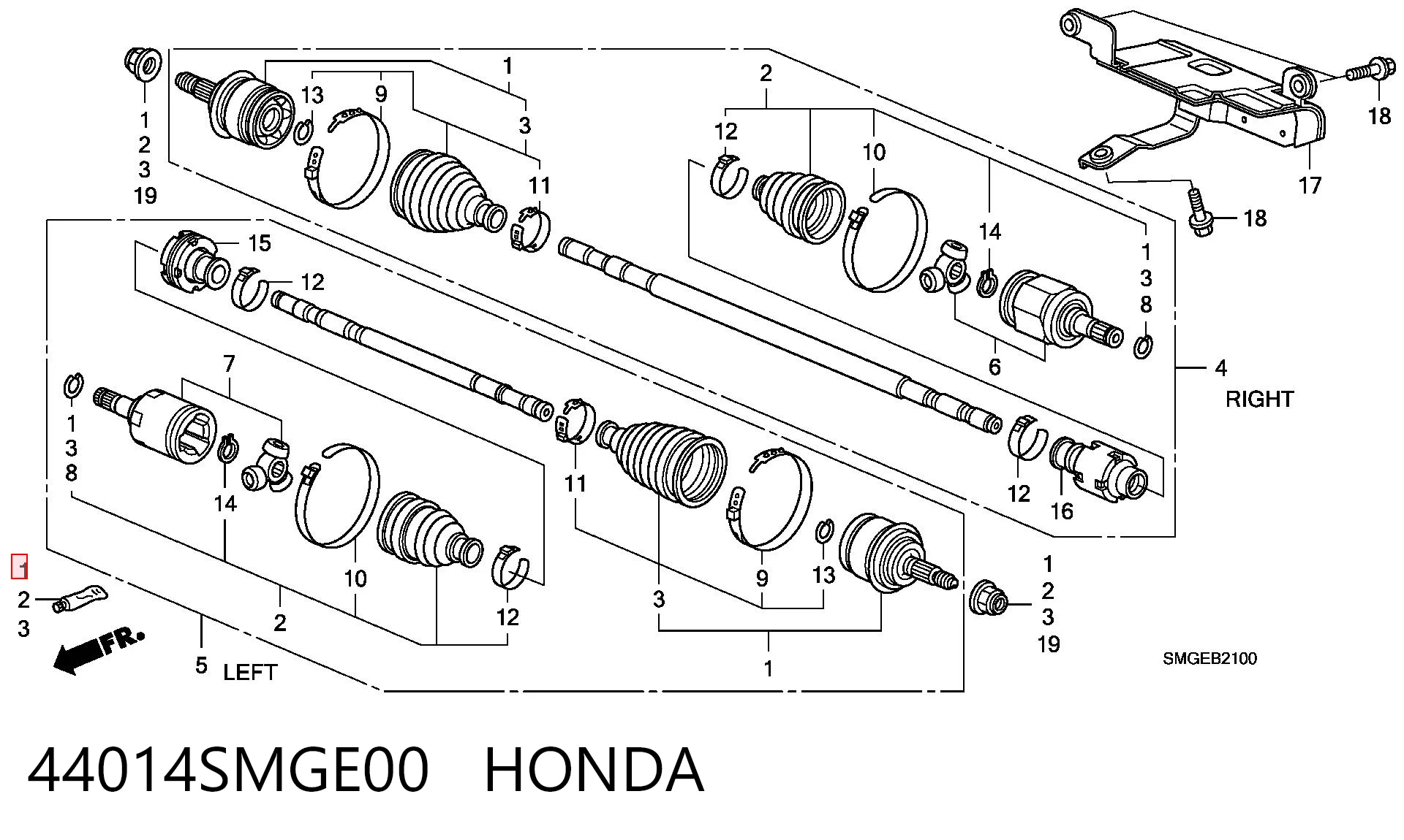 Junta homocinética exterior delantera 44014SMGE00 HONDA