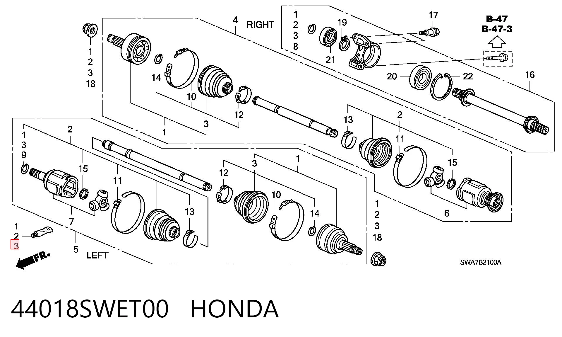 Fuelle exterior del palier delantero 44018SWET00 HONDA