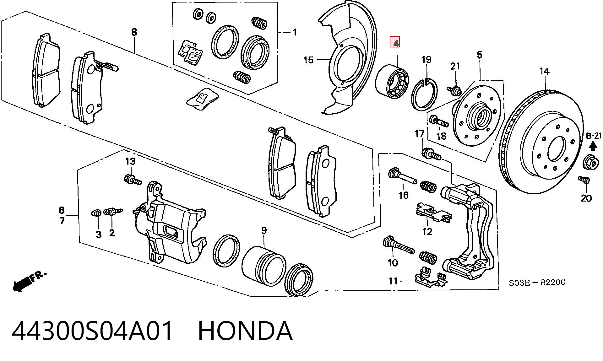 44300S04A01 Honda Rodamientos de rueda delantero