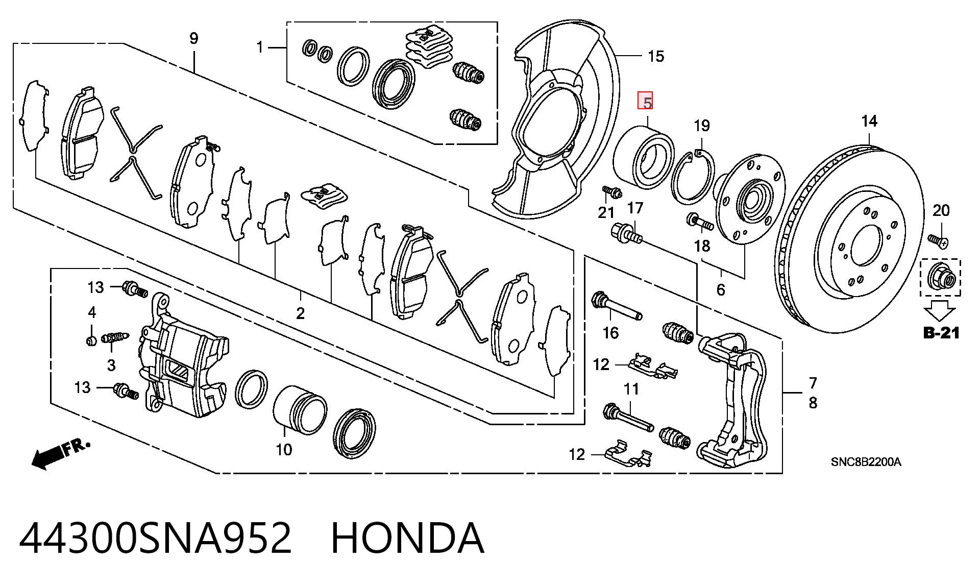 44300SNA952 Honda Rodamientos de rueda delantero