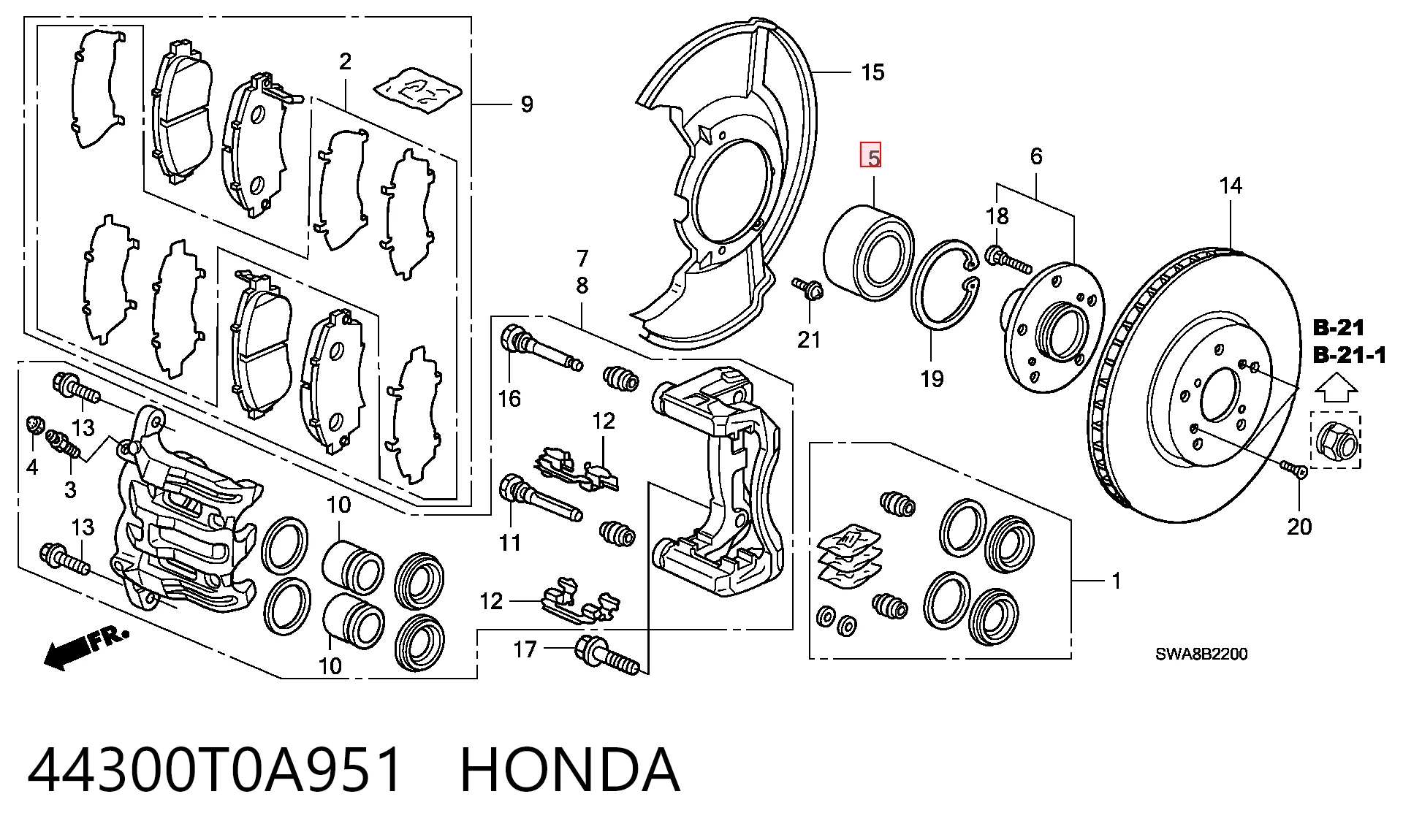 44300T0A951 Honda Rodamiento de rueda trasera