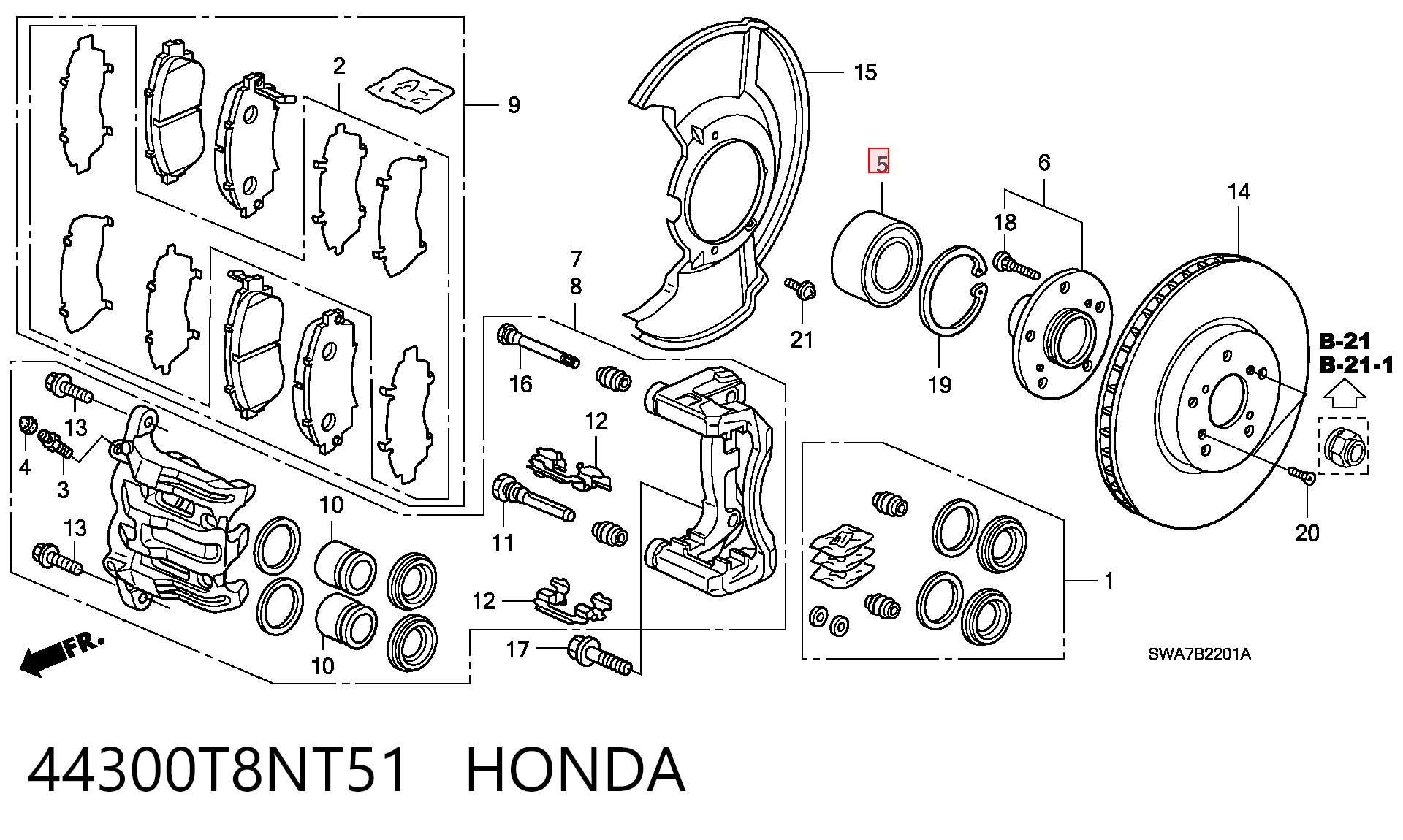 44300T8NT51 Honda Rodamiento de rueda trasera