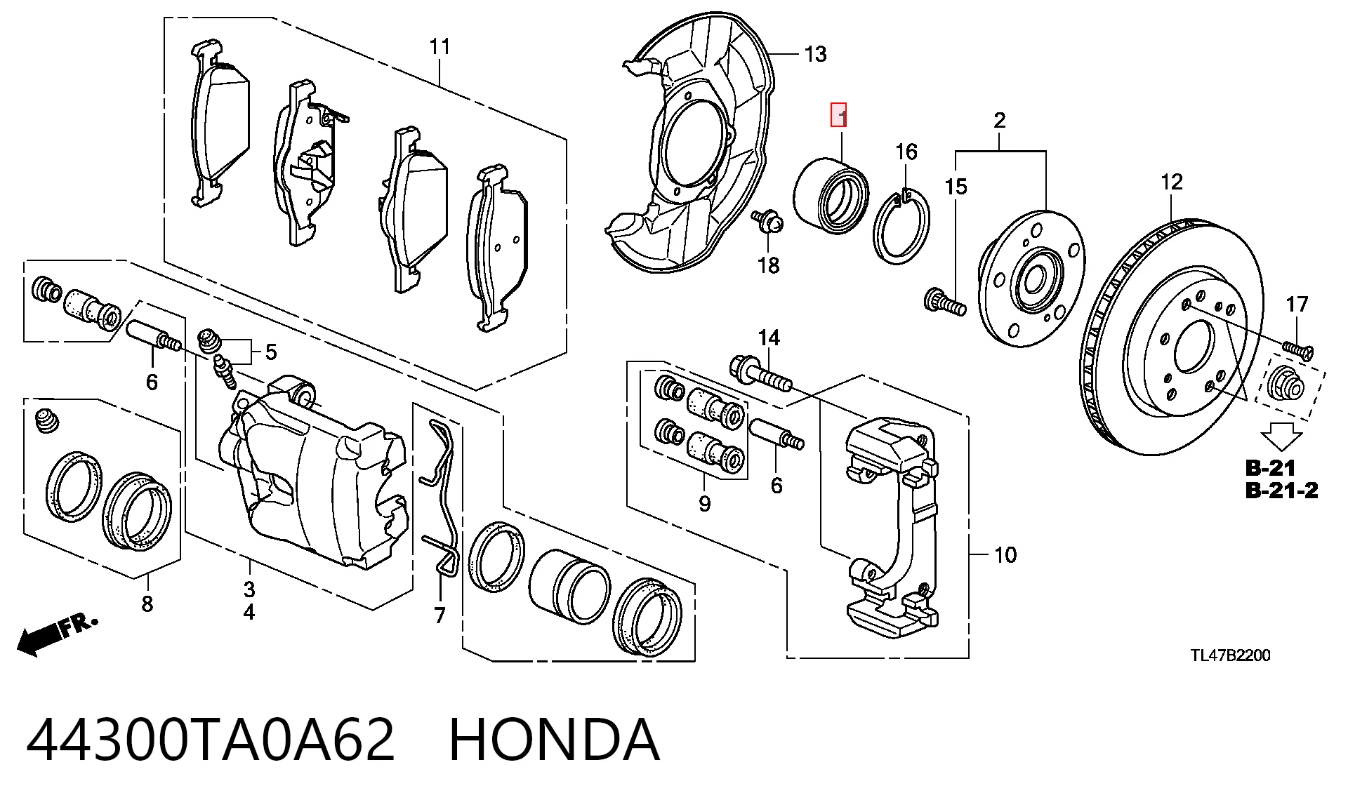 44300TA0A62 Honda Rodamientos de rueda delantero