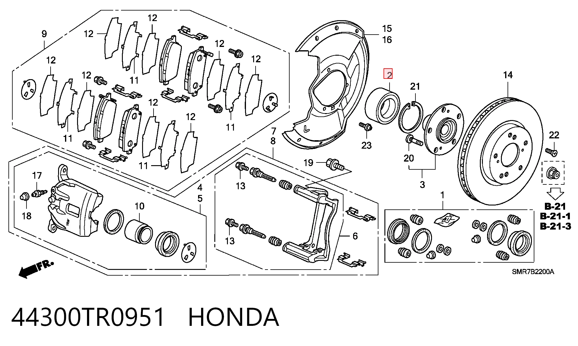 44300TR0951 Honda Rodamientos de rueda delantero