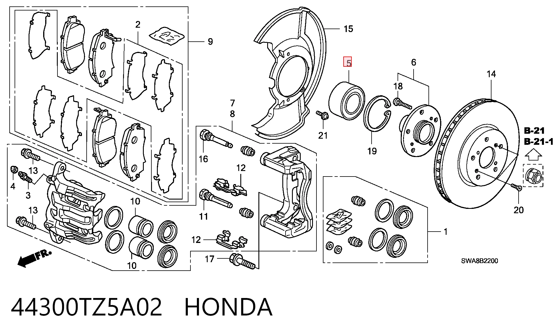 44300TZ5A02 Honda Rodamiento de rueda trasera