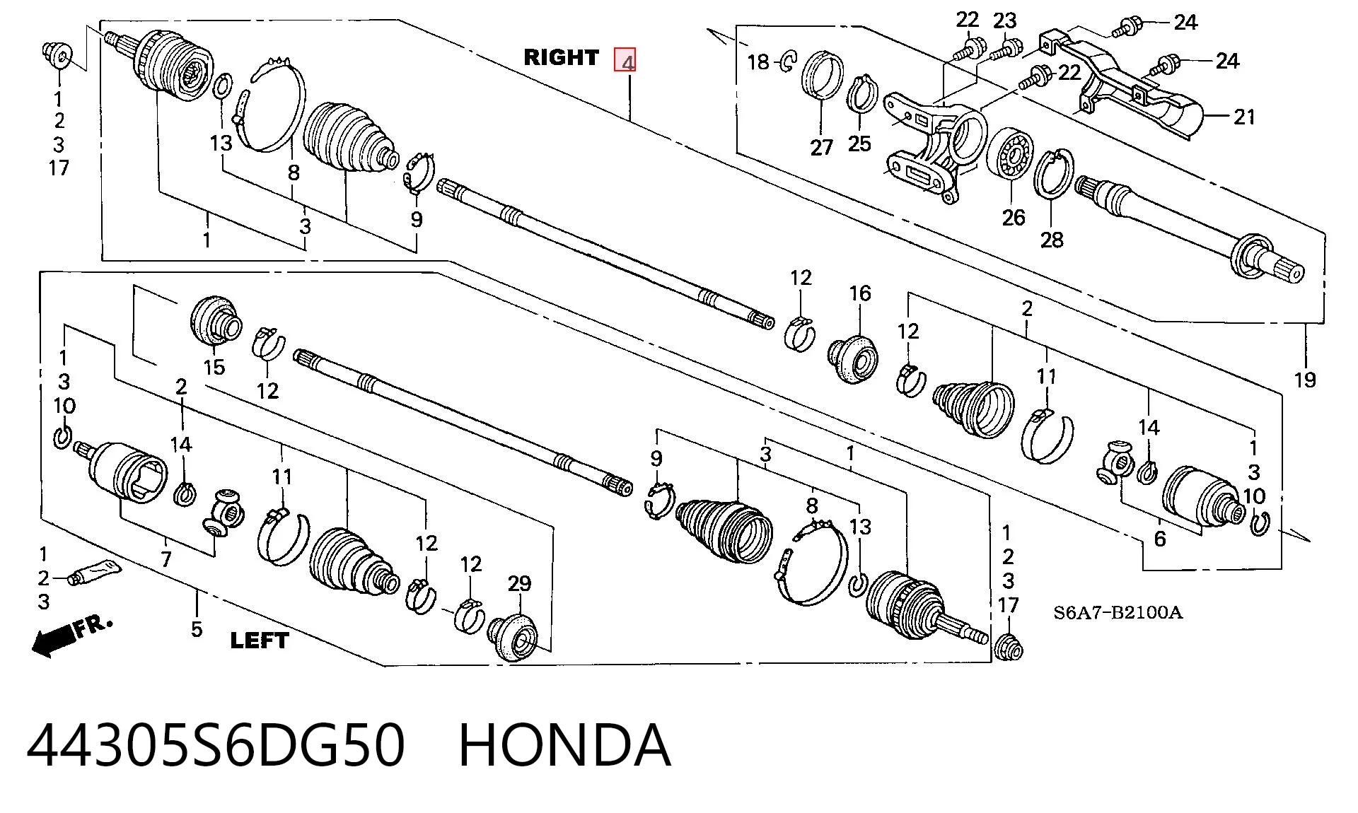 44305S6DG50 Honda Semieje delantero derecho