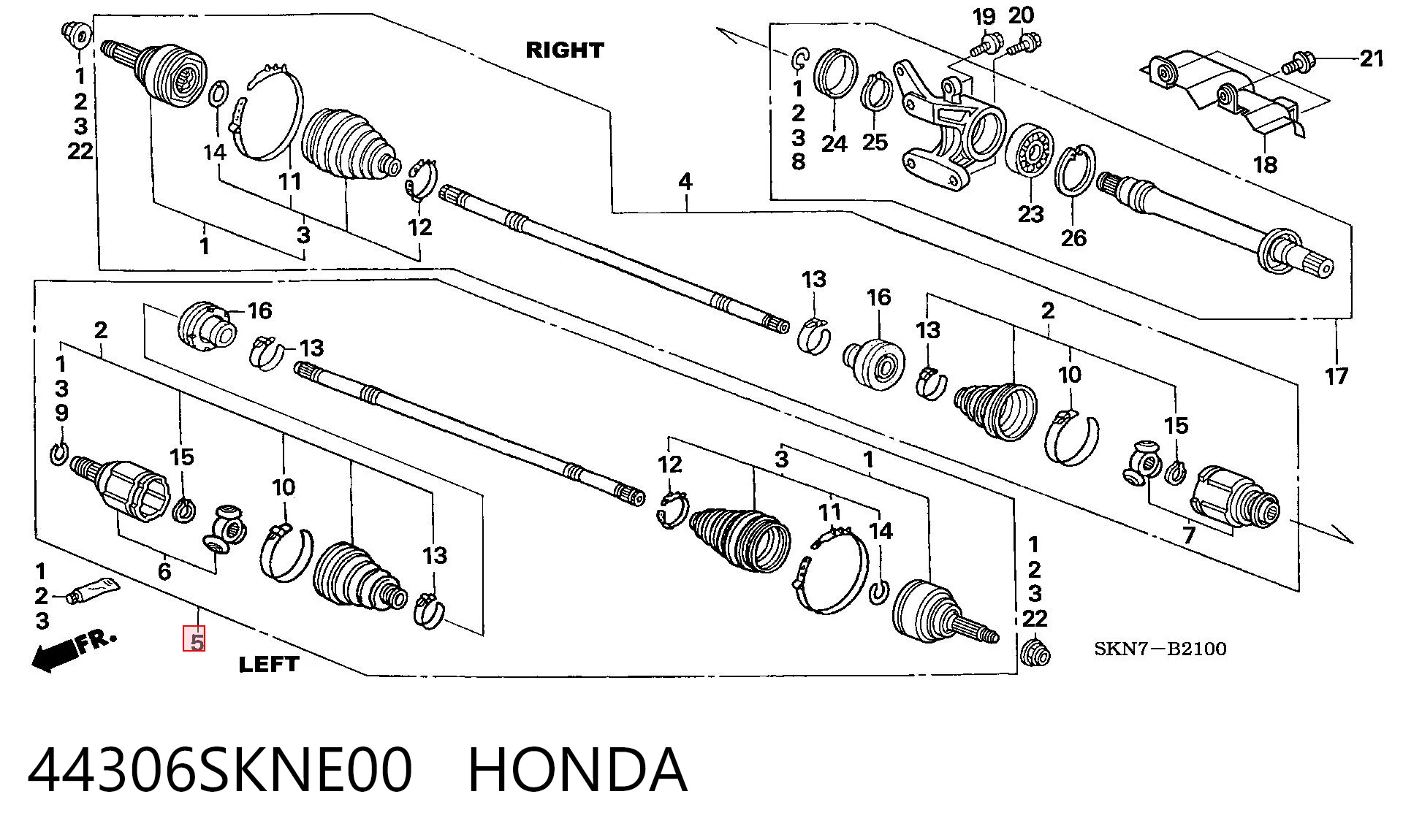Semieje delantero izquierdo 44306SKNE00 HONDA
