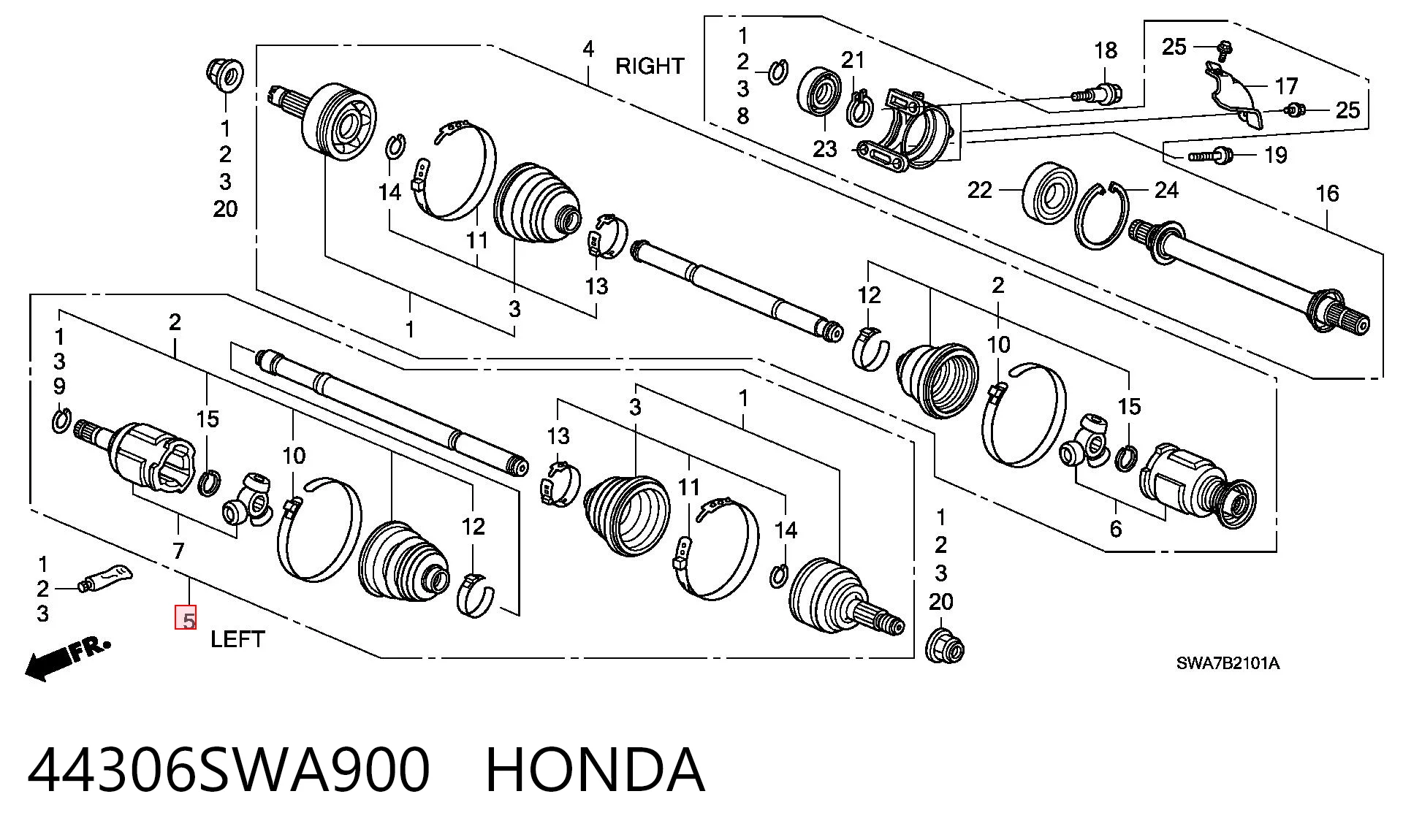 44306SWA900 Honda Semieje delantero izquierdo
