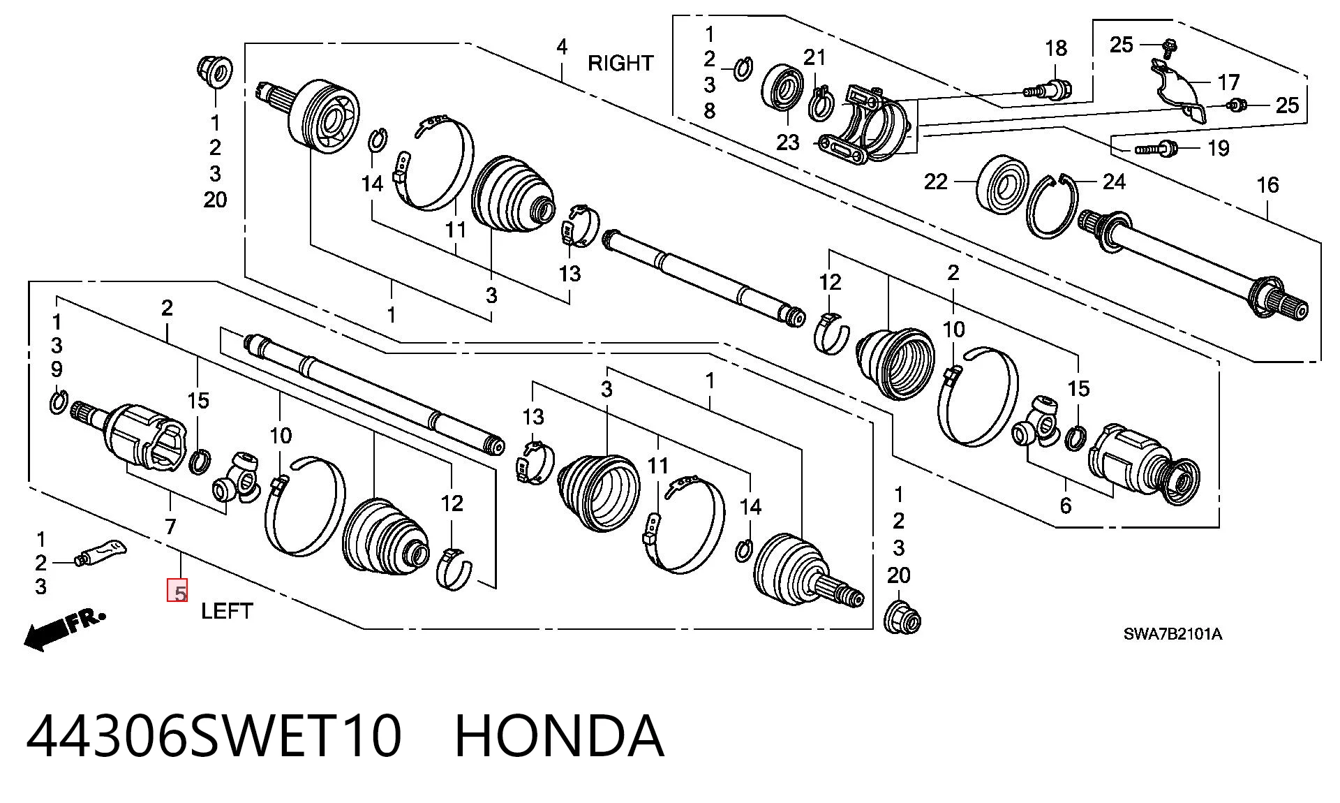 44306SWET10 Honda Semieje delantero izquierdo