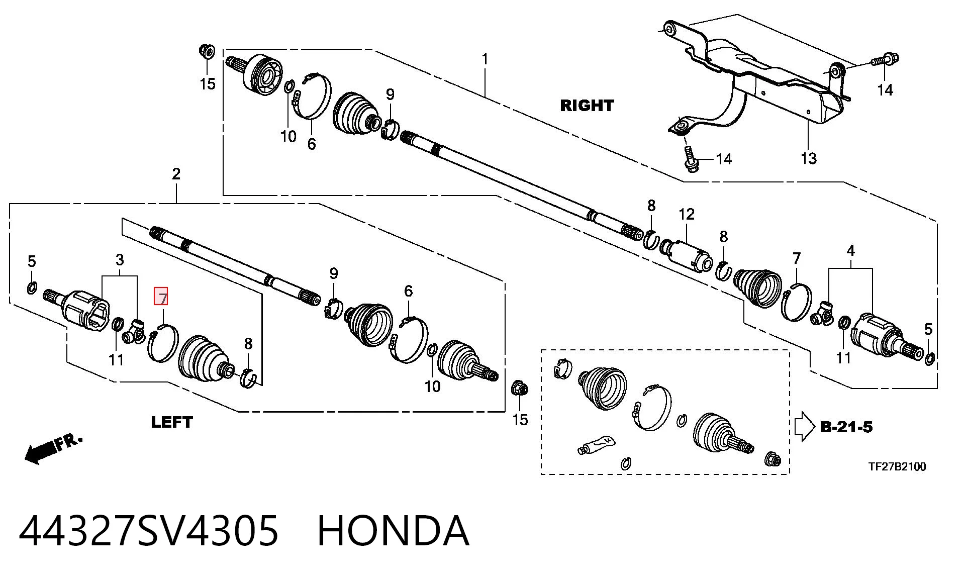 44327SV4305 Honda Abrazadera universal de fuelle de junta homocinética