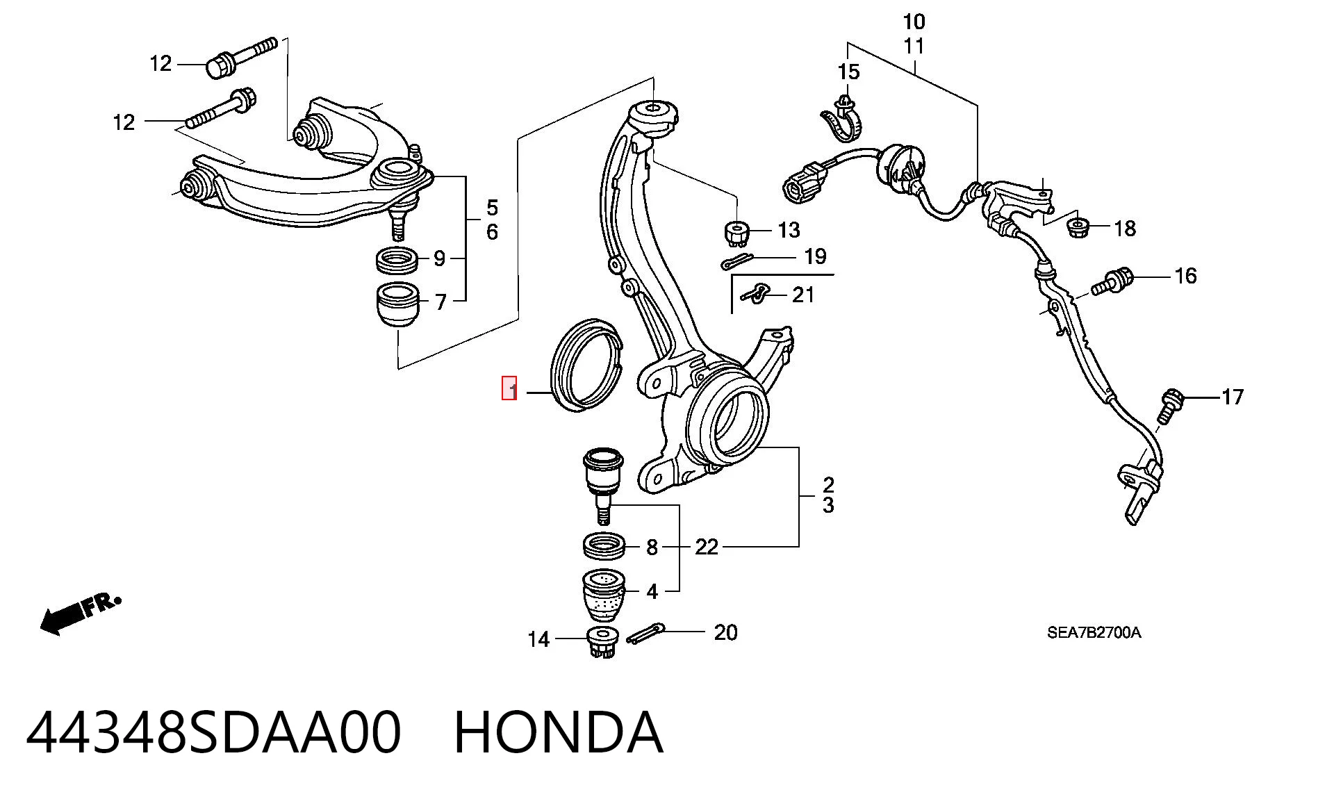 44348SDAA00 Honda Buje del muñón de dirección delantero