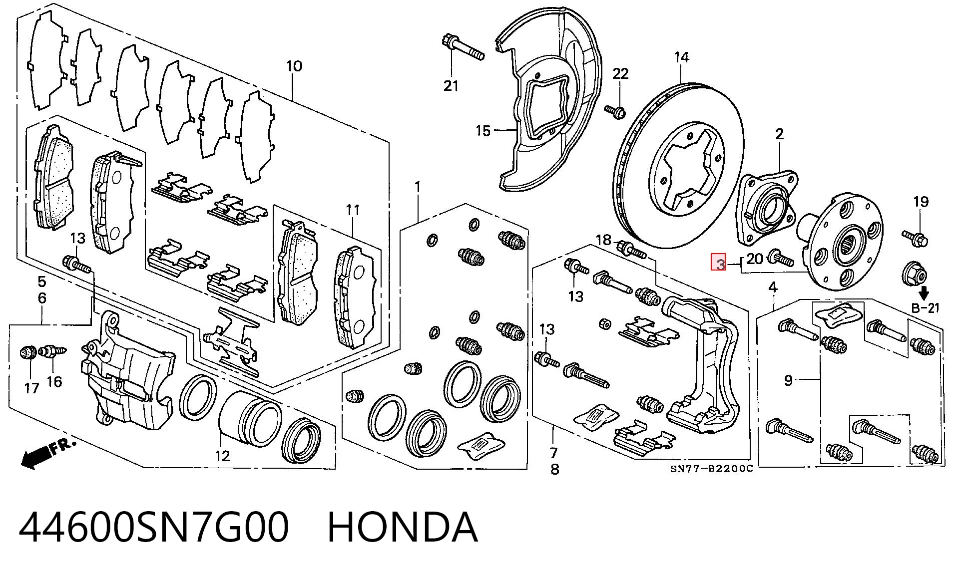 Cubo de rueda delantero 44600SN7G00 HONDA