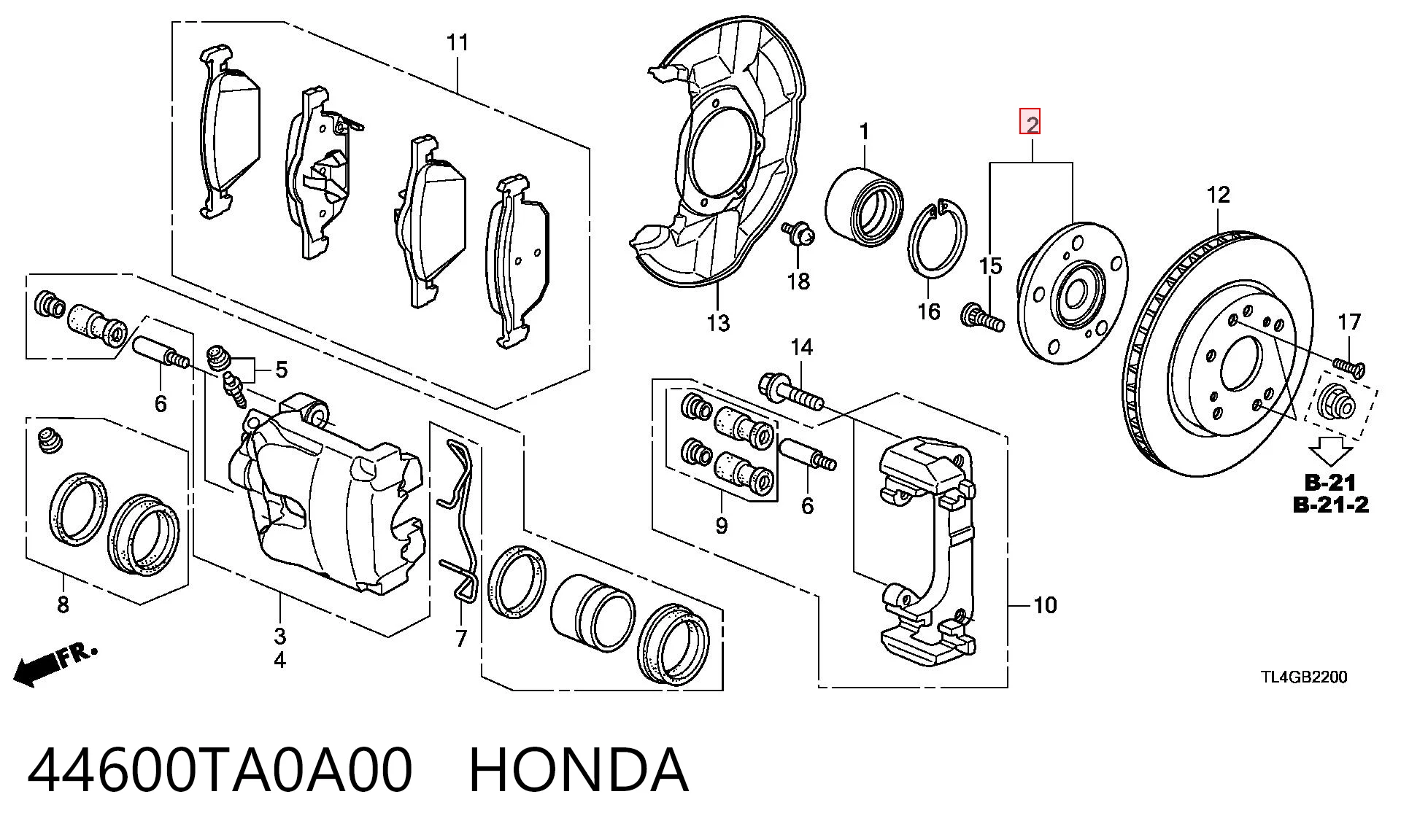 44600TA0A00 Honda Cubo delantero