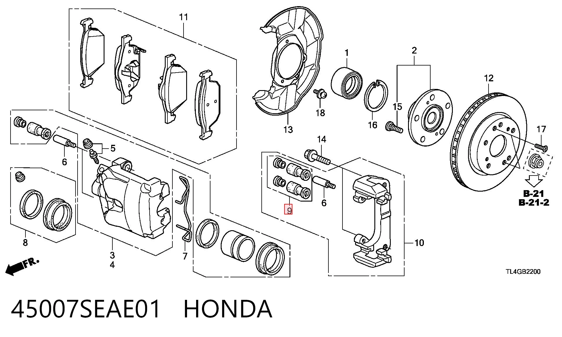 45007SEAE01 Honda Fuelle de guía de pinza de freno delantero