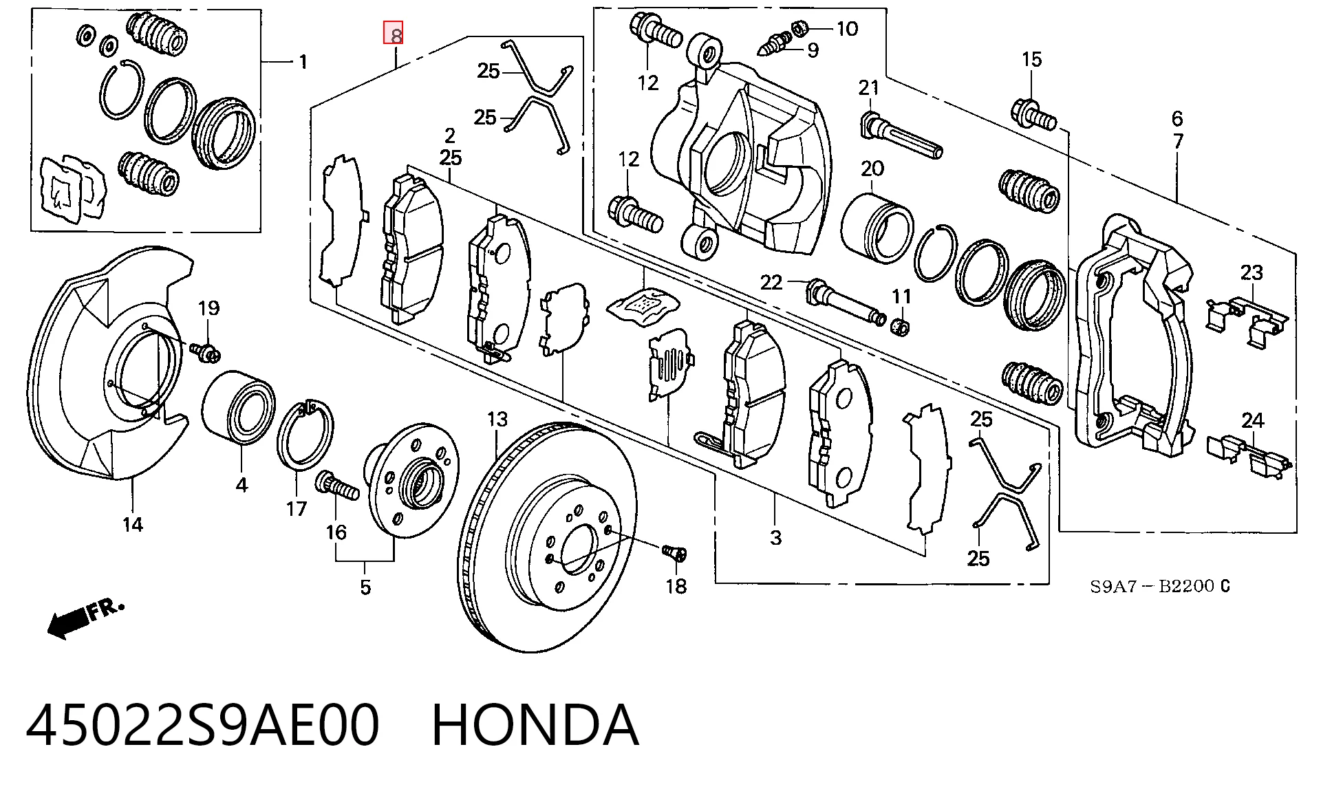 45022S9AE00 Honda Pastillas delanteras