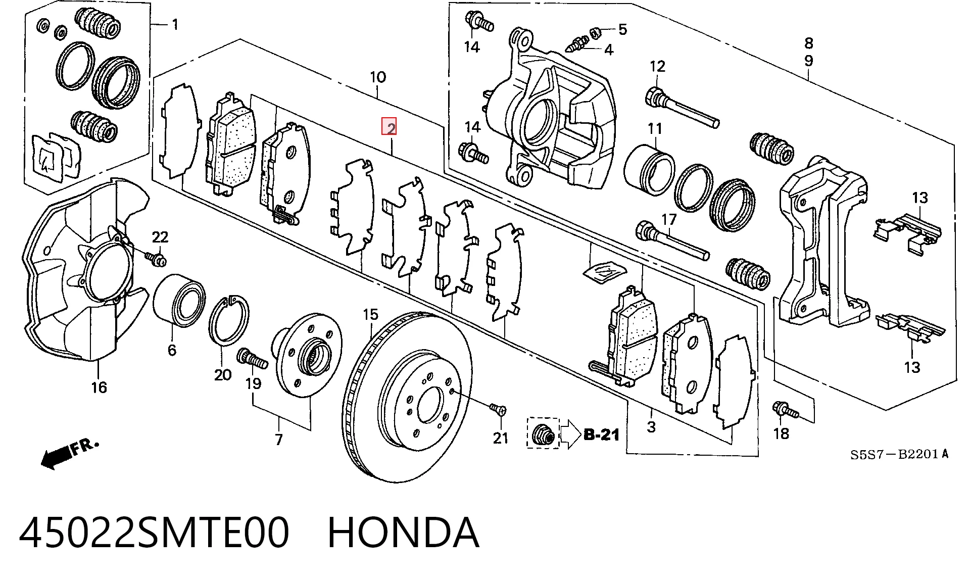 Pastillas de freno delanteras de disco 45022SMTE00 HONDA