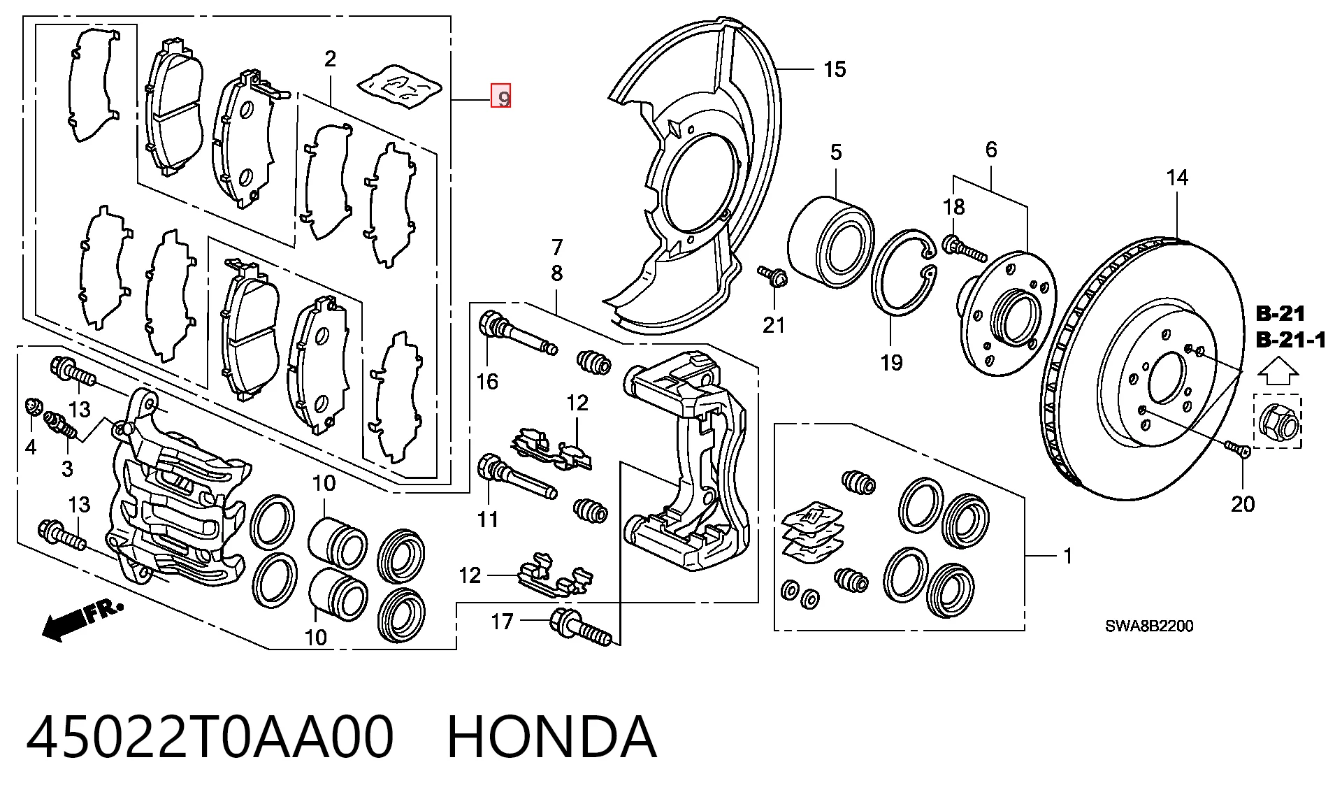 45022T0AA00 Honda Pastillas delanteras