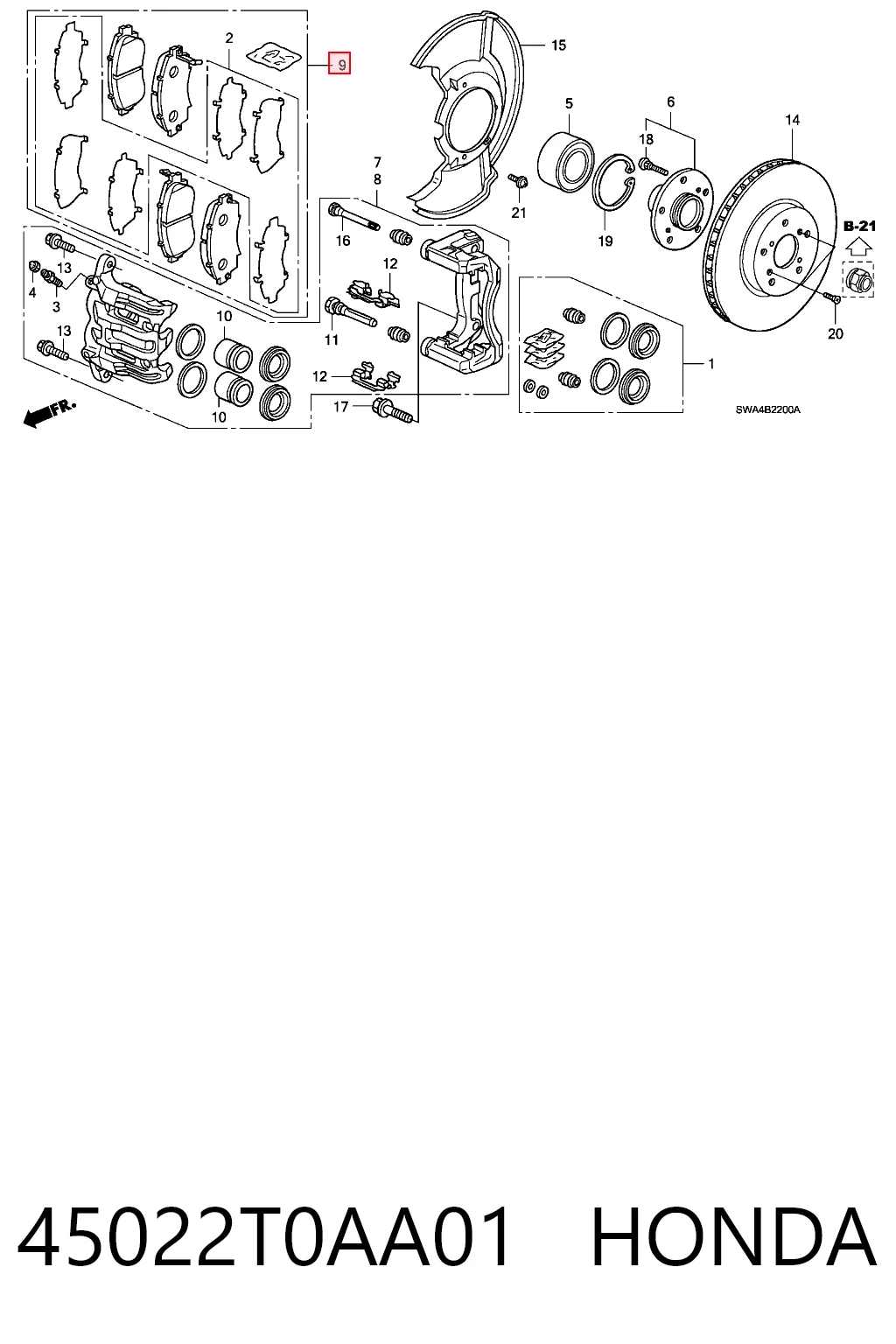 45022T0AA01 Honda Pastillas delanteras