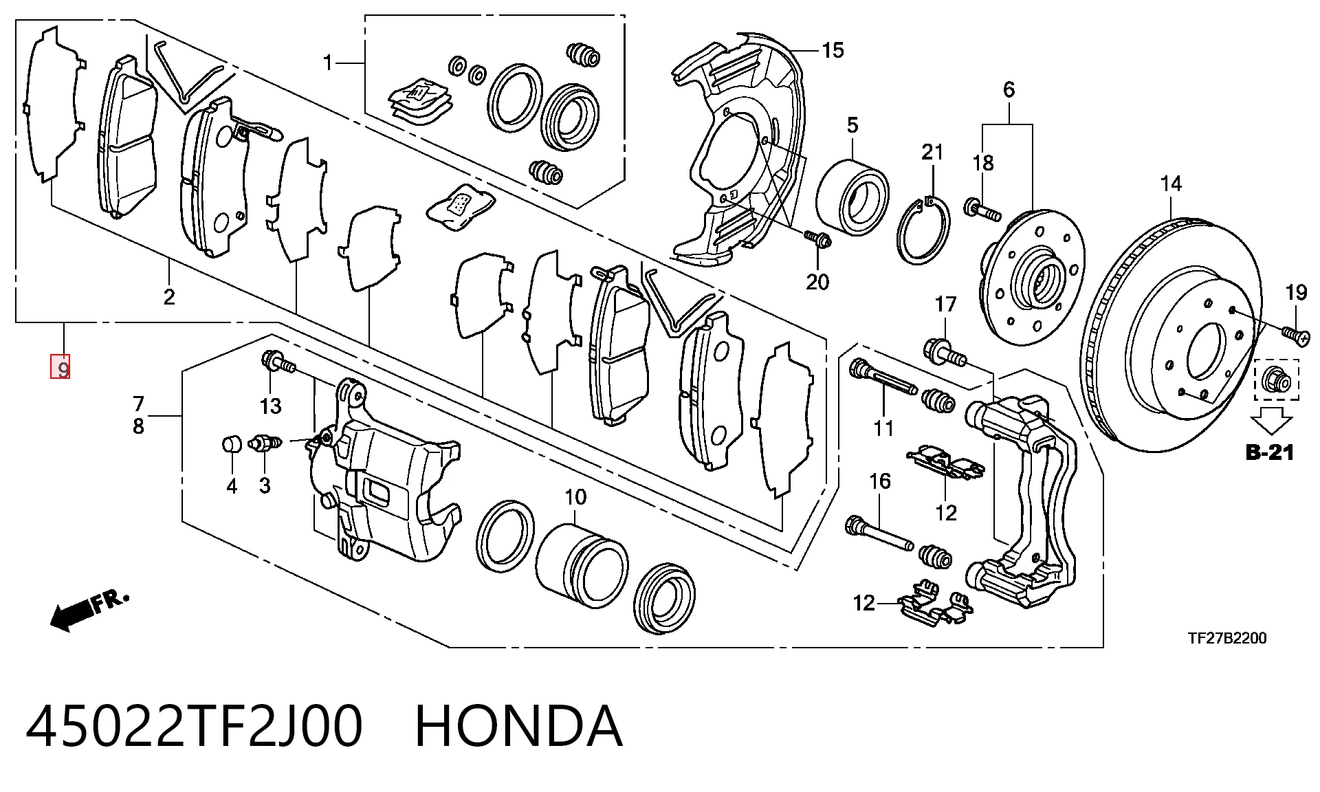 45022TF2J00 Honda Pastillas delanteras