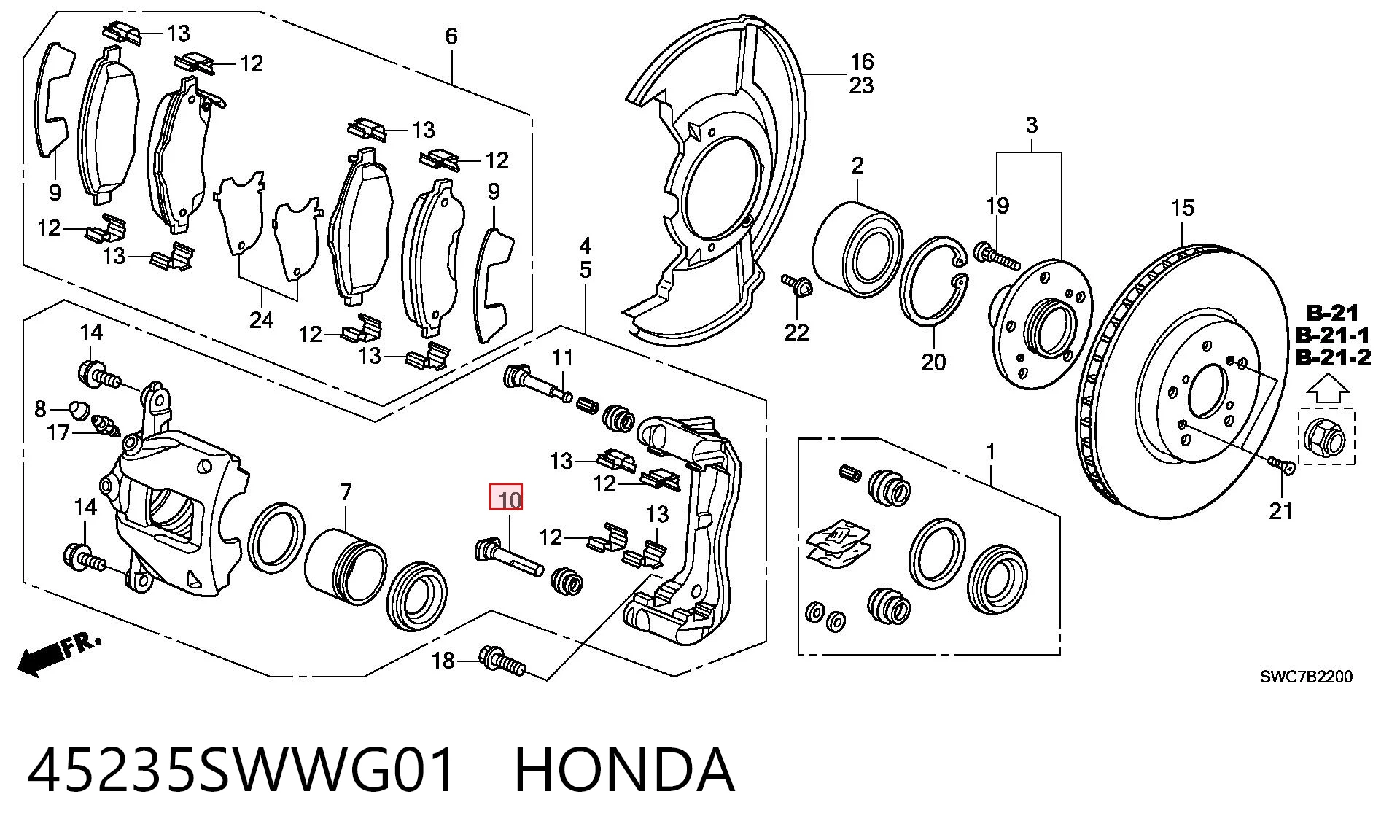 45235SWWG01 Honda Kit de reparación de pinzas