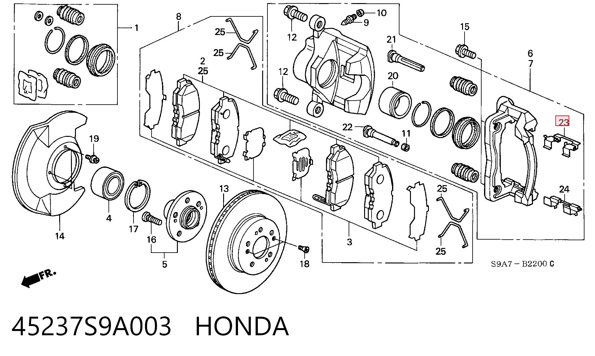 45237S9A003 Honda Chapa antirruido de fijación de la pastilla de freno delantera