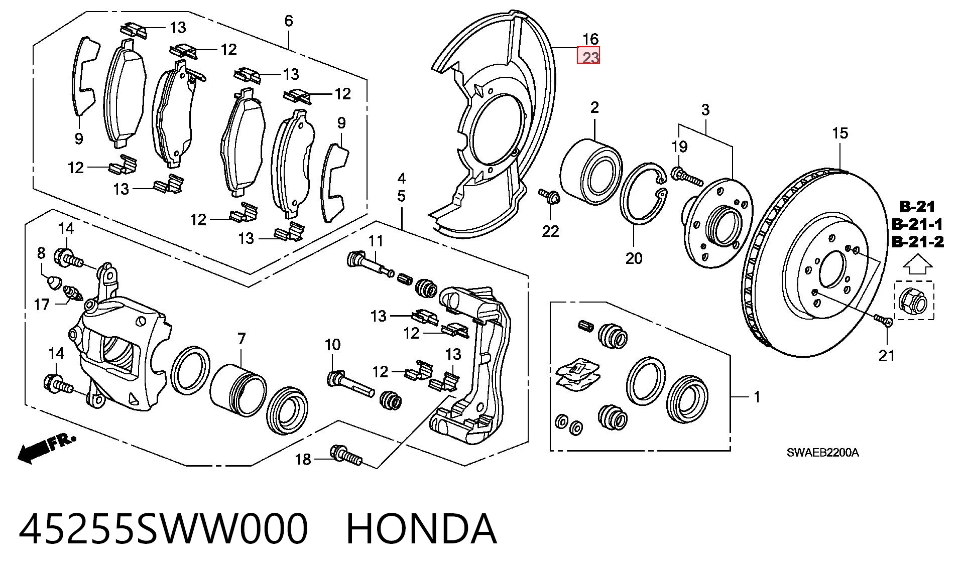 Protector del disco de freno delantero 45255SWW000 HONDA