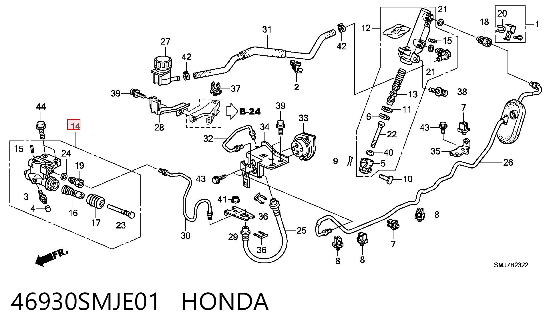 46930SMJE01 Honda Cilindro receptor de embrague
