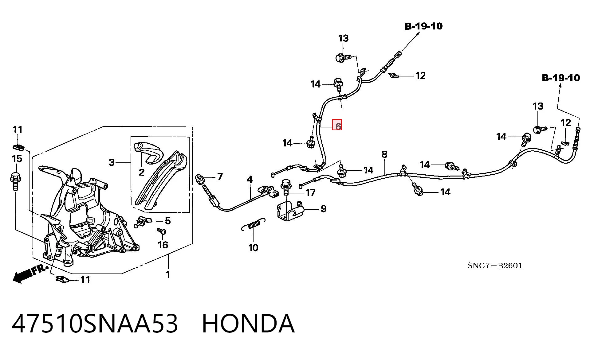 Cable de freno de mano trasero derecho 47510SNAA53 HONDA