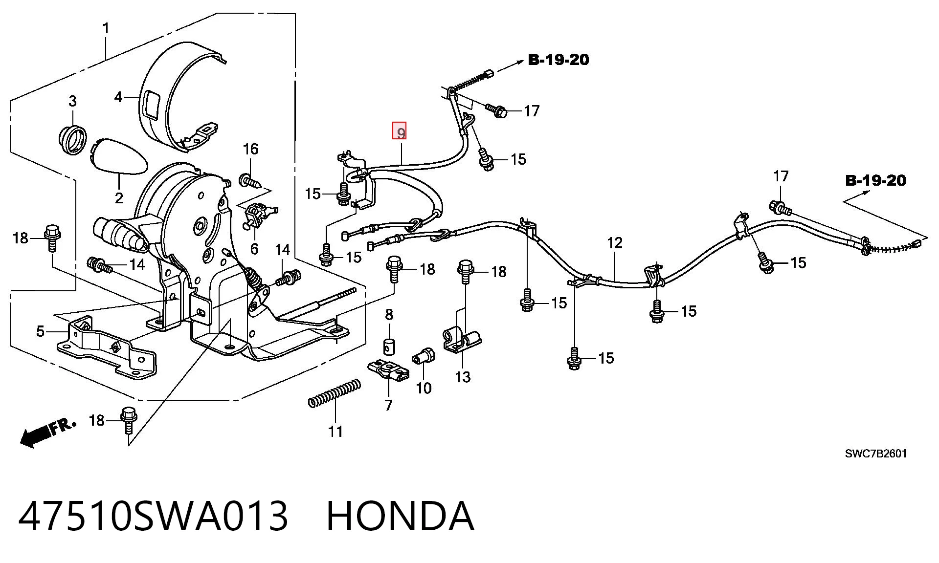 Cable de freno de mano trasero derecho 47510SWA013 HONDA