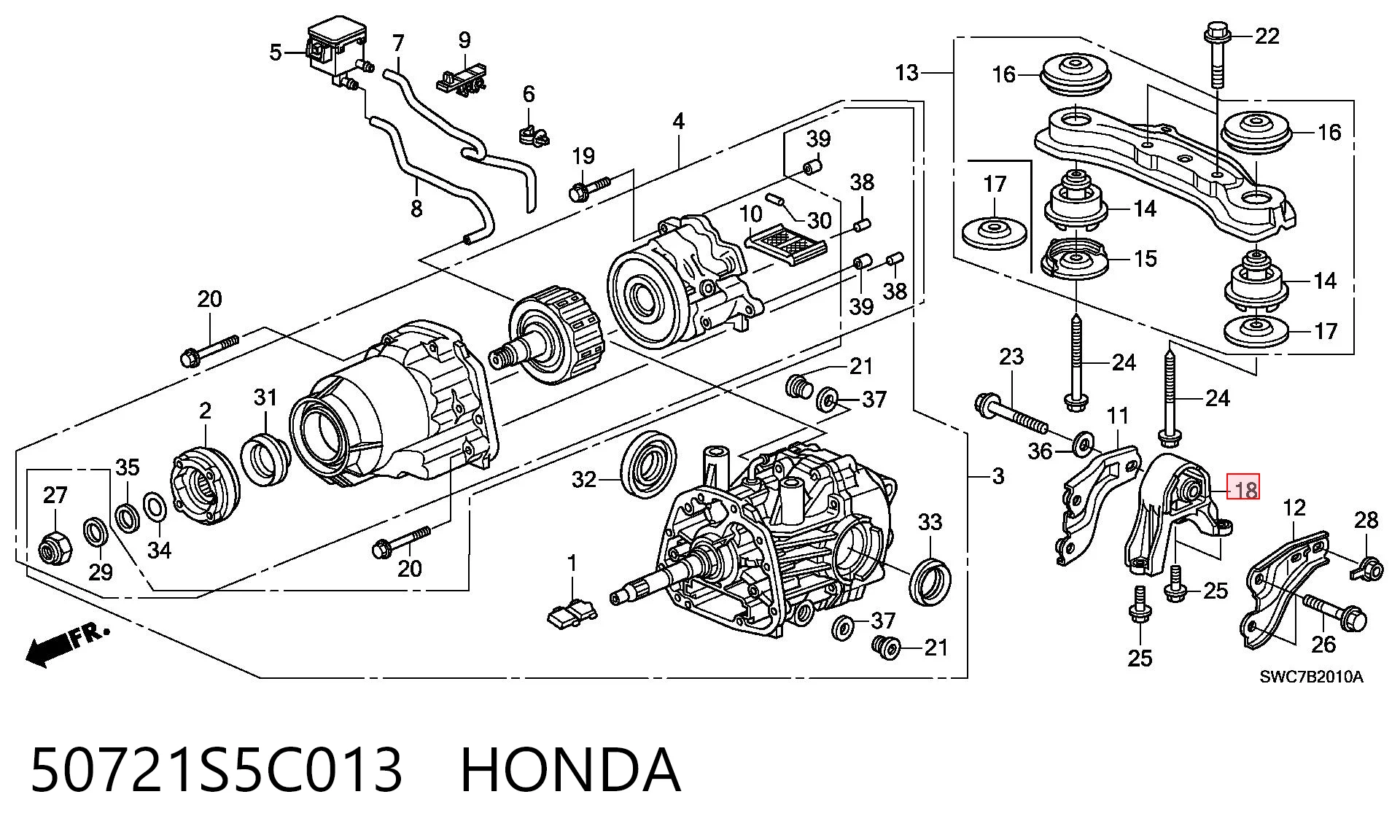 50721S5C013 Honda Silentblock del soporte delantero del diferencial trasero