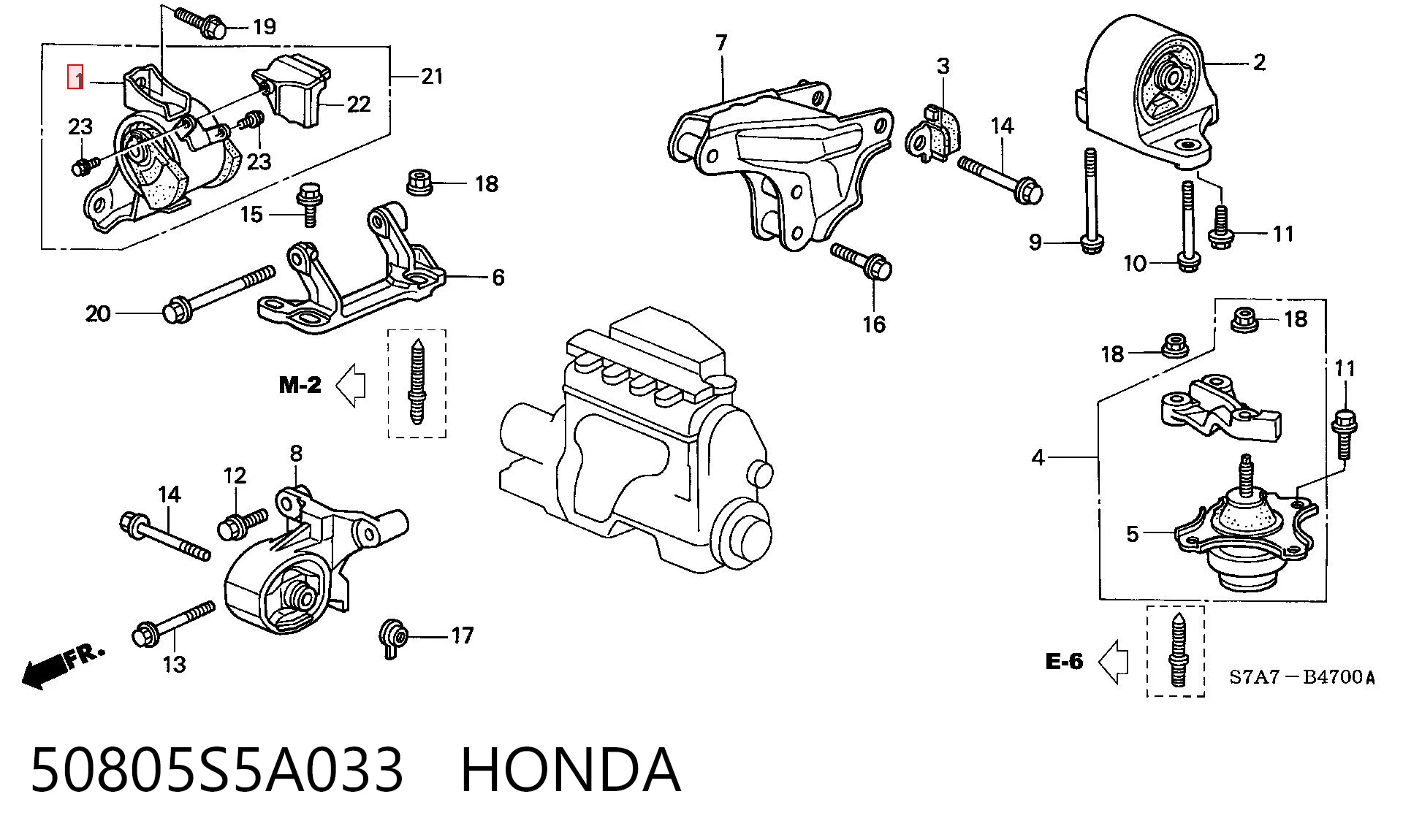 50805S5A033 Honda Soporte de motor derecho