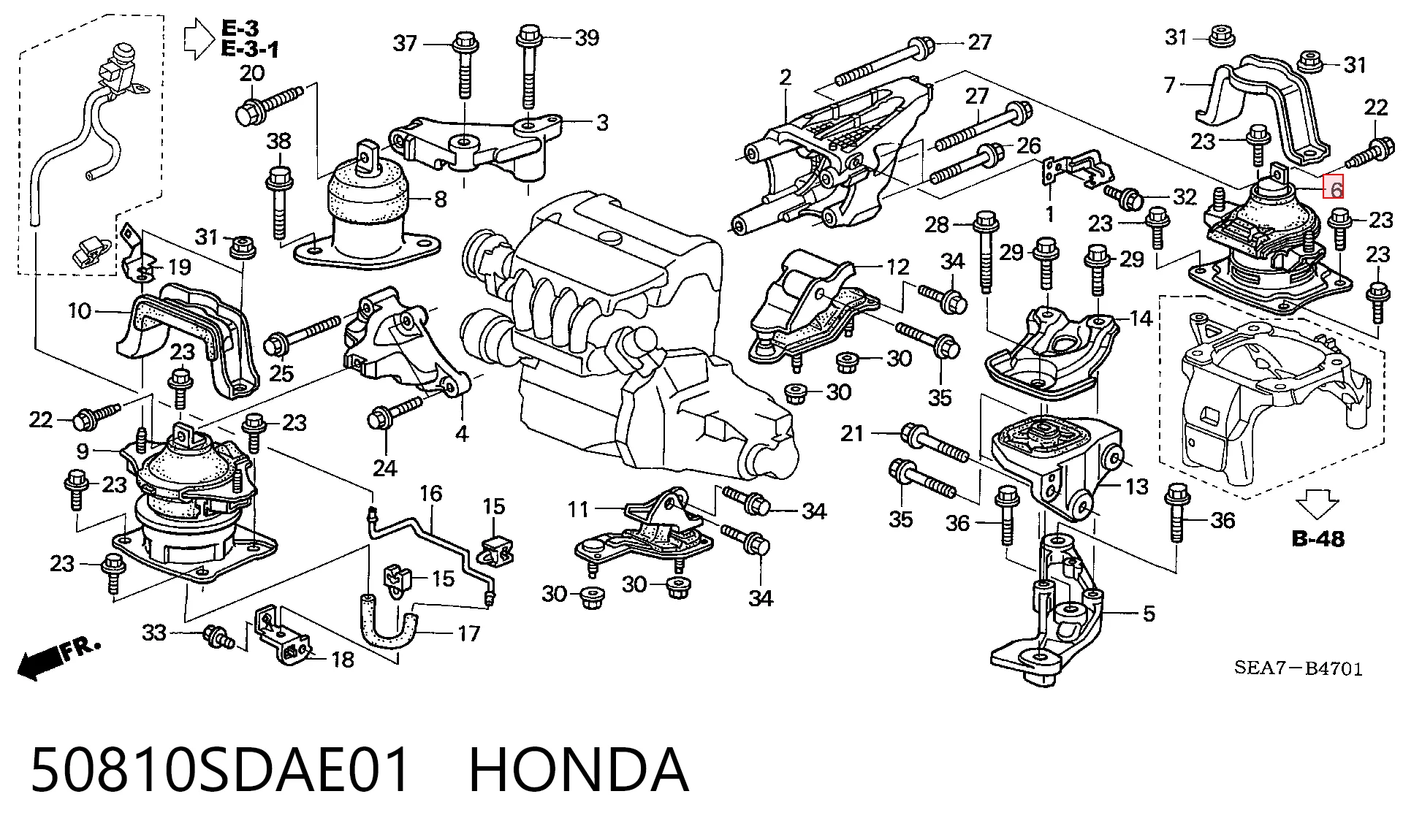 50810SDAE01 Honda Taco de motor