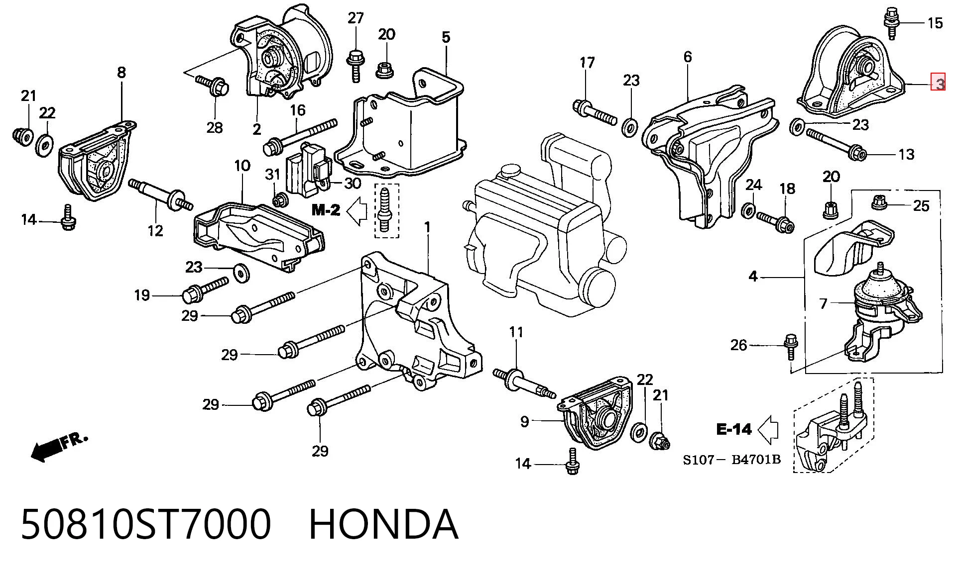 50810ST7000 Honda Taco de motor