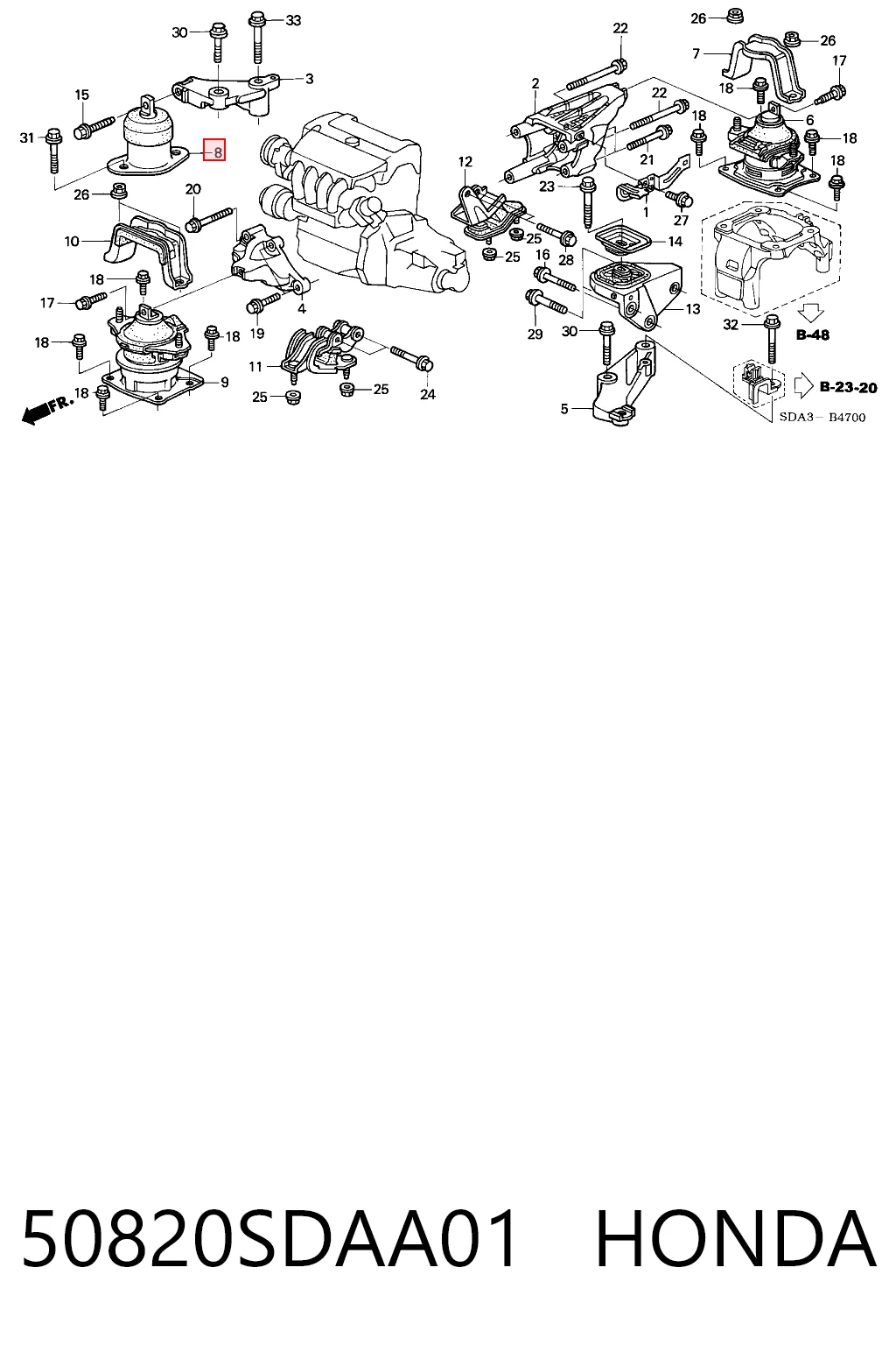 50820SDAA01 Honda Soporte de motor derecho
